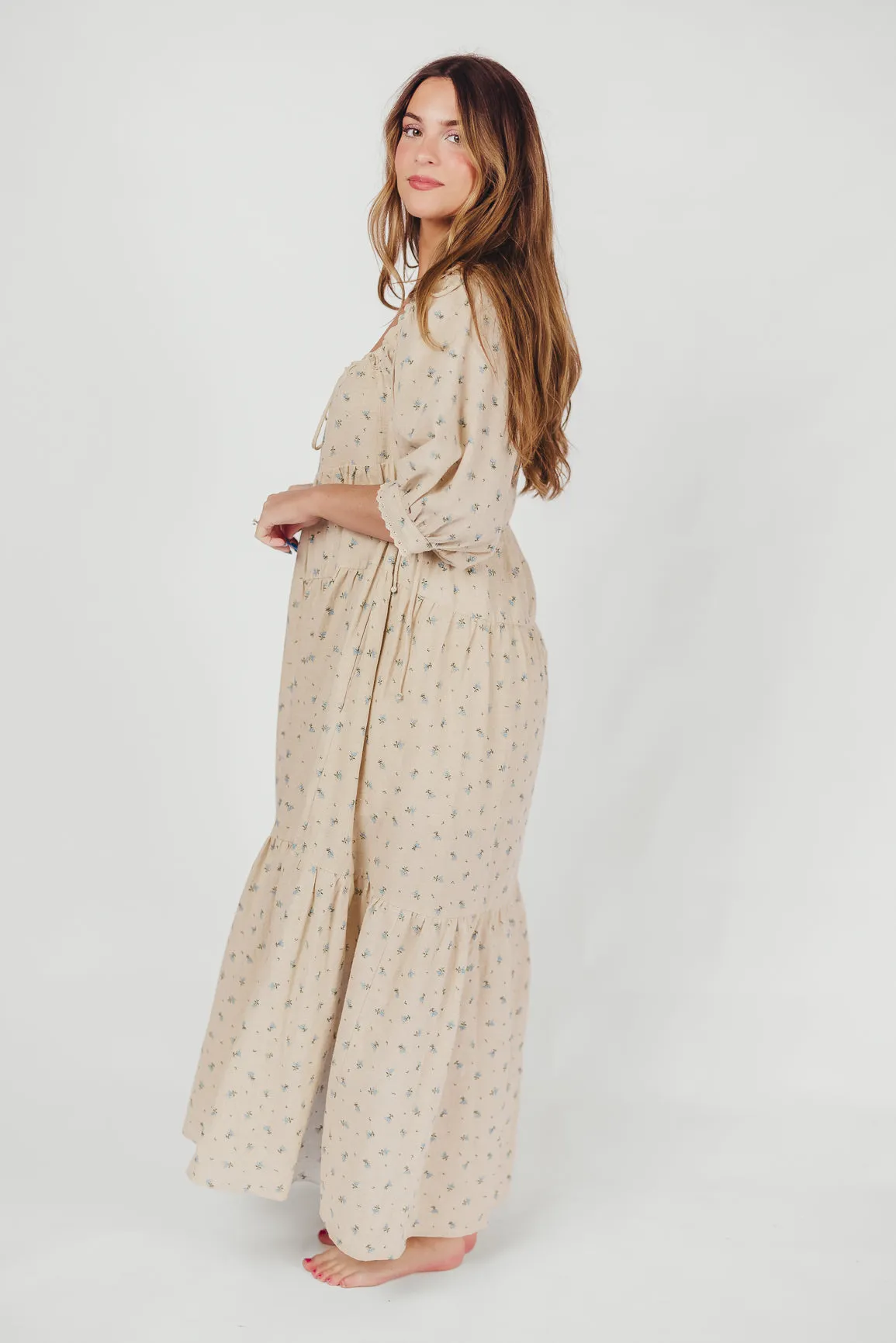 Cara 100% Cotton Maxi Dress in Blue/Brown Floral sold by Worth Collective product image thumbnail 4