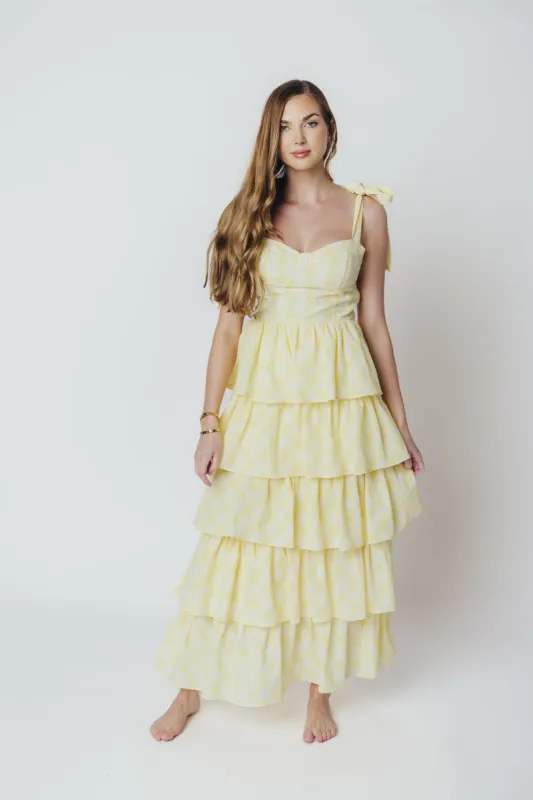 Jacquelyn Seersucker Midi Dress in Yellow Plaid sold by Worth Collective