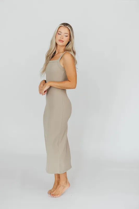 Olivia Square Neck Midi Tank Dress in Light Olive - Bump Friendly sold by Worth Collective