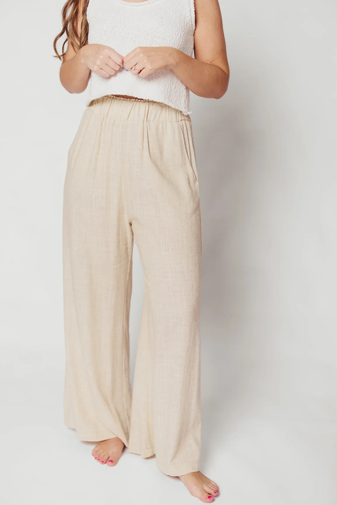 Hailey Linen-Blend Wide Leg Pants in Natural sold by Worth Collective