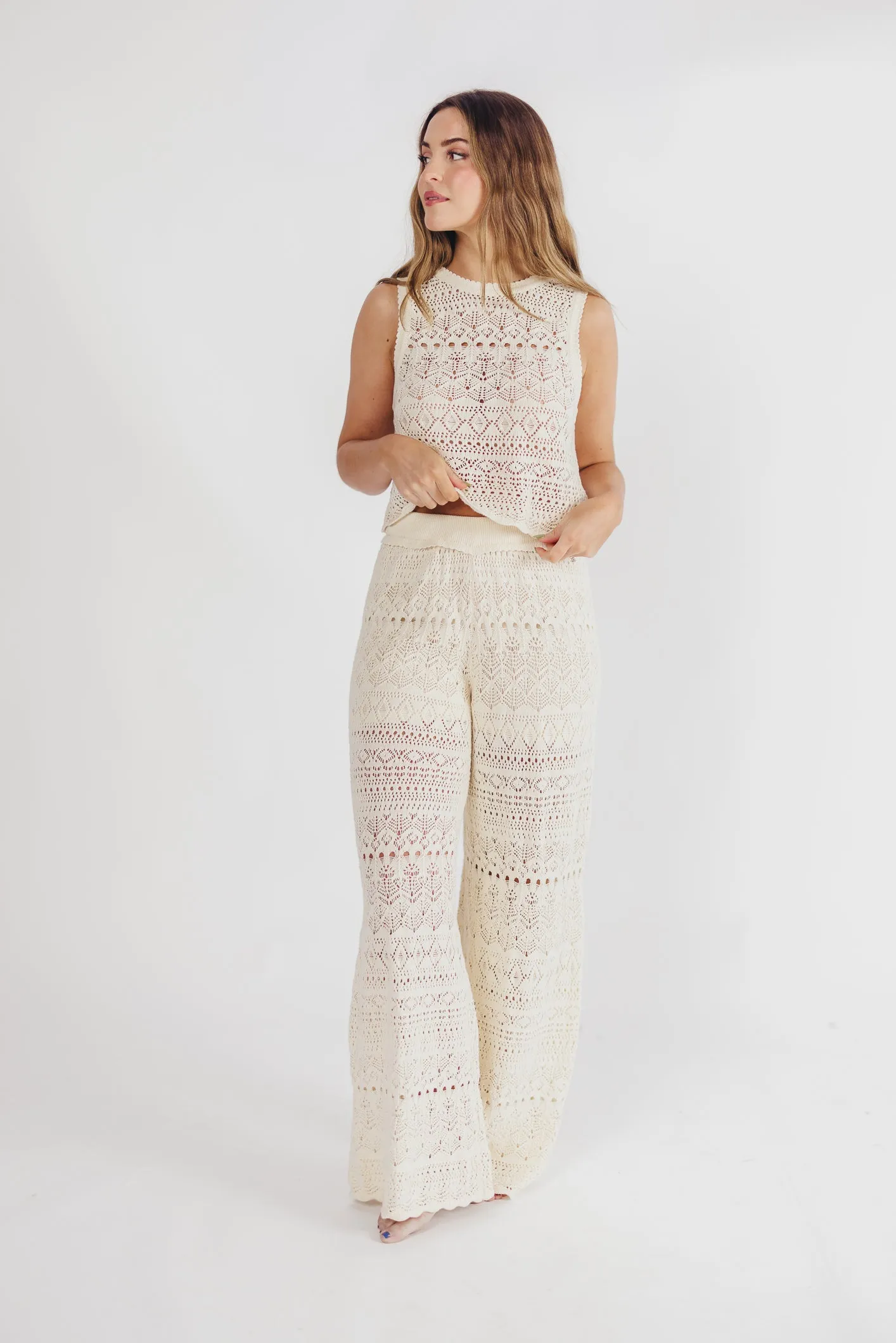 Bonnie Mix and Match Crochet Pants in Beige sold by Worth Collective