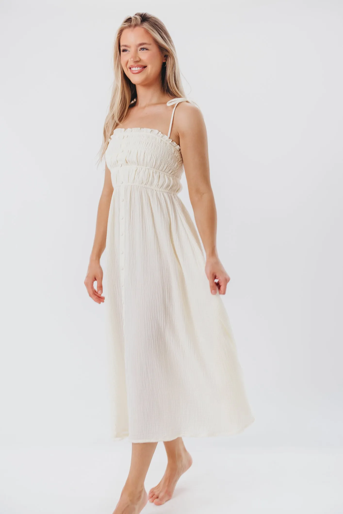 Melanie Button-Down Midi Dress in Cream sold by Worth Collective product image thumbnail 5