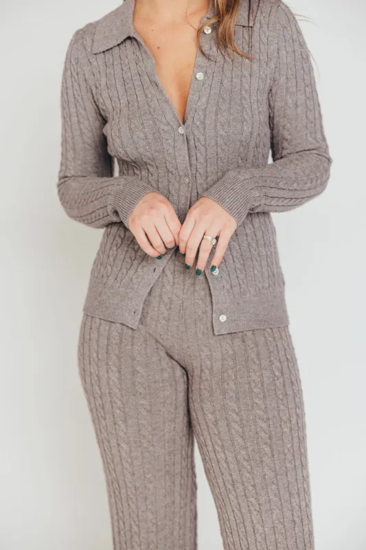 Premium Willow Cable Knit Cardigan in Greige - Nursing Friendly sold by Worth Collective