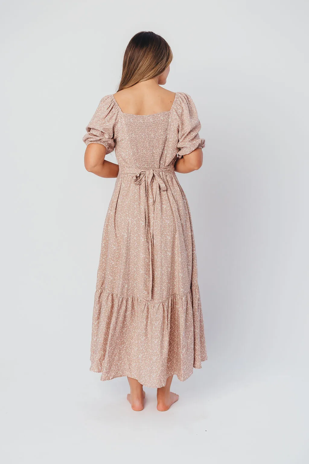 Ellington Button-Down Midi Dress with Sweetheart Neckline in Beige Floral - Nursing Friendly sold by Worth Collective product image thumbnail 5