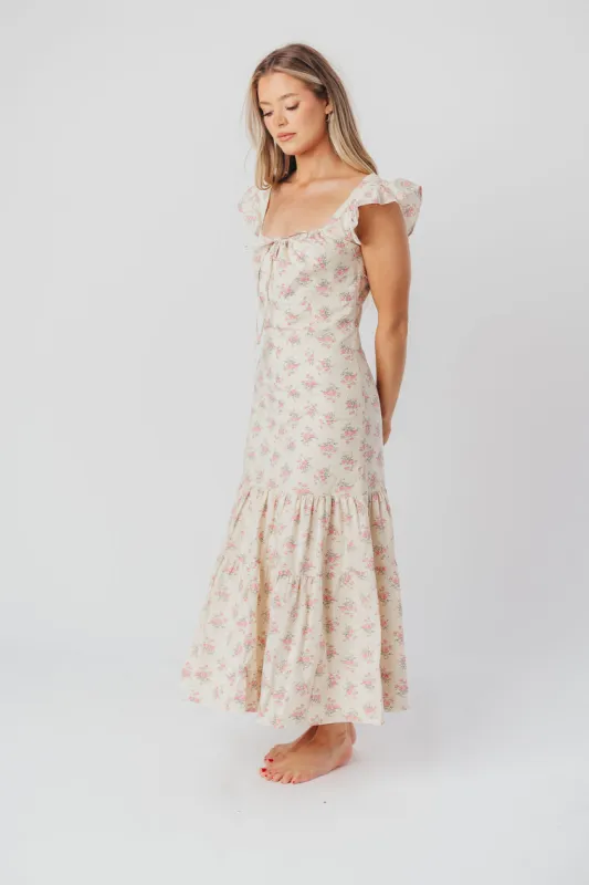 Emery Midi Dress in Pink and Cream (Sizes S-XL) sold by Worth Collective