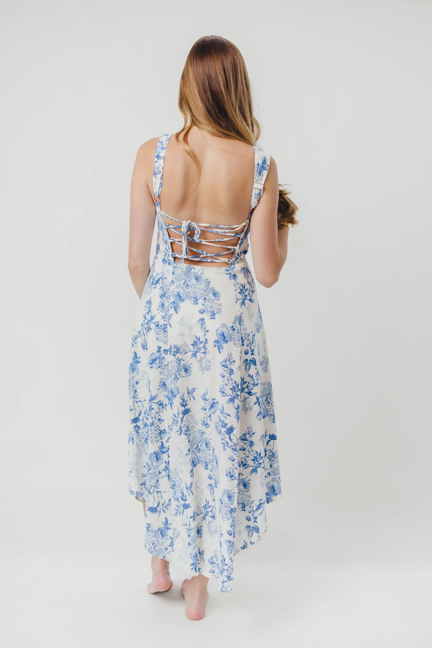 Cassie Linen-Blend Midi Dress in Cream Blue sold by Worth Collective product image thumbnail 5