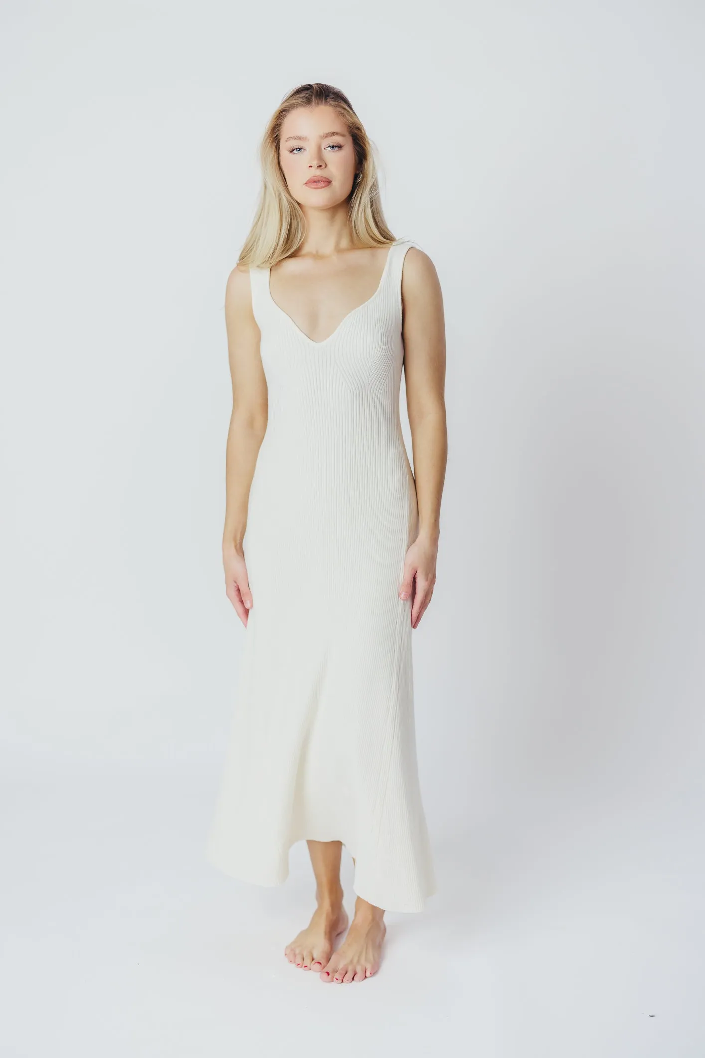 Sierra Ribbed Knit Maxi Dress in Creme sold by Worth Collective