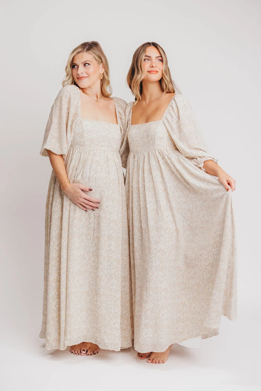 Mona 'Love Story' Maxi Dress in Beige - Bump Friendly and Inclusive Sizing (S-3XL) sold by Worth Collective product image thumbnail 2