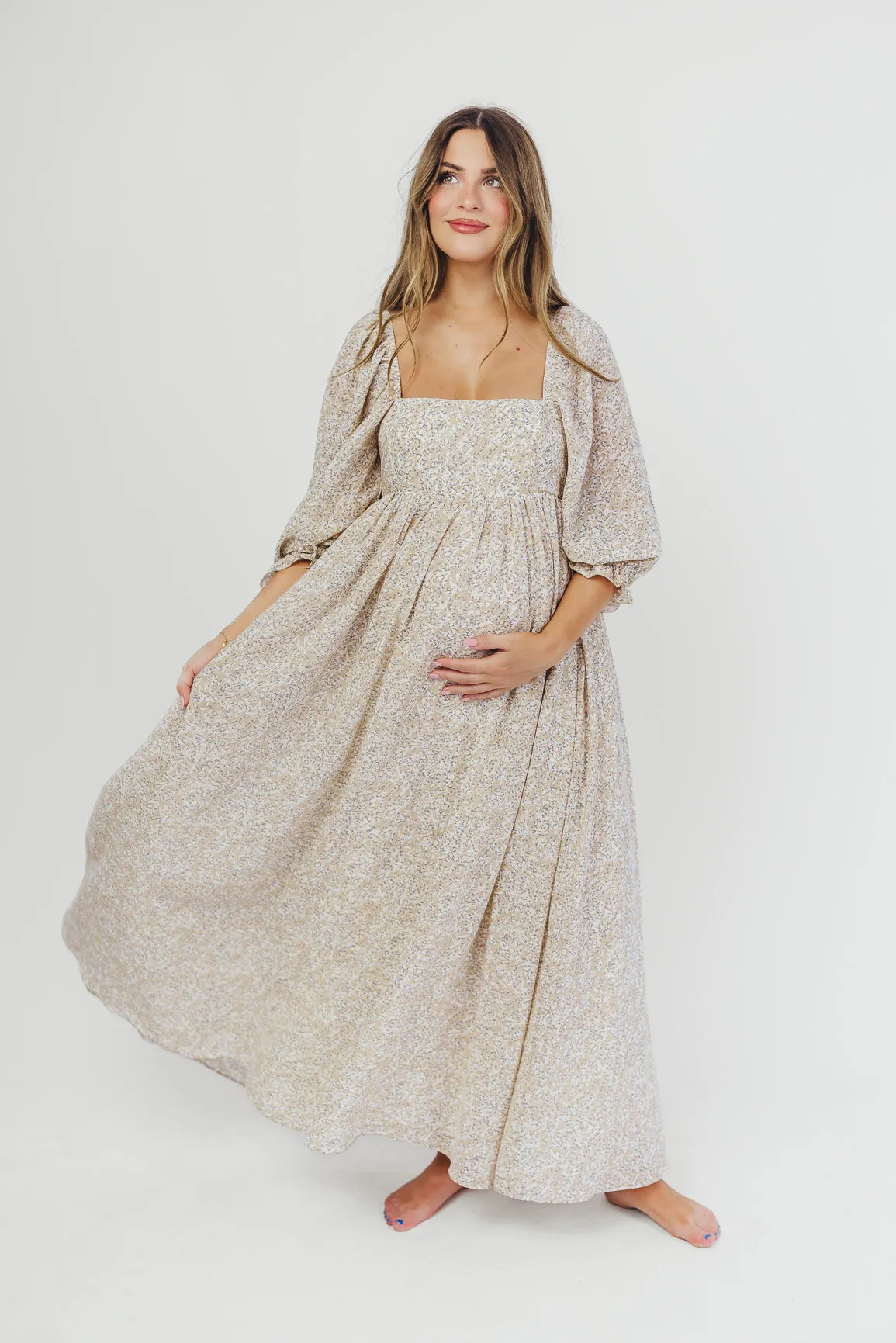 Mona 'Love Story' Maxi Dress in Beige - Bump Friendly and Inclusive Sizing (S-3XL) sold by Worth Collective product image thumbnail 4