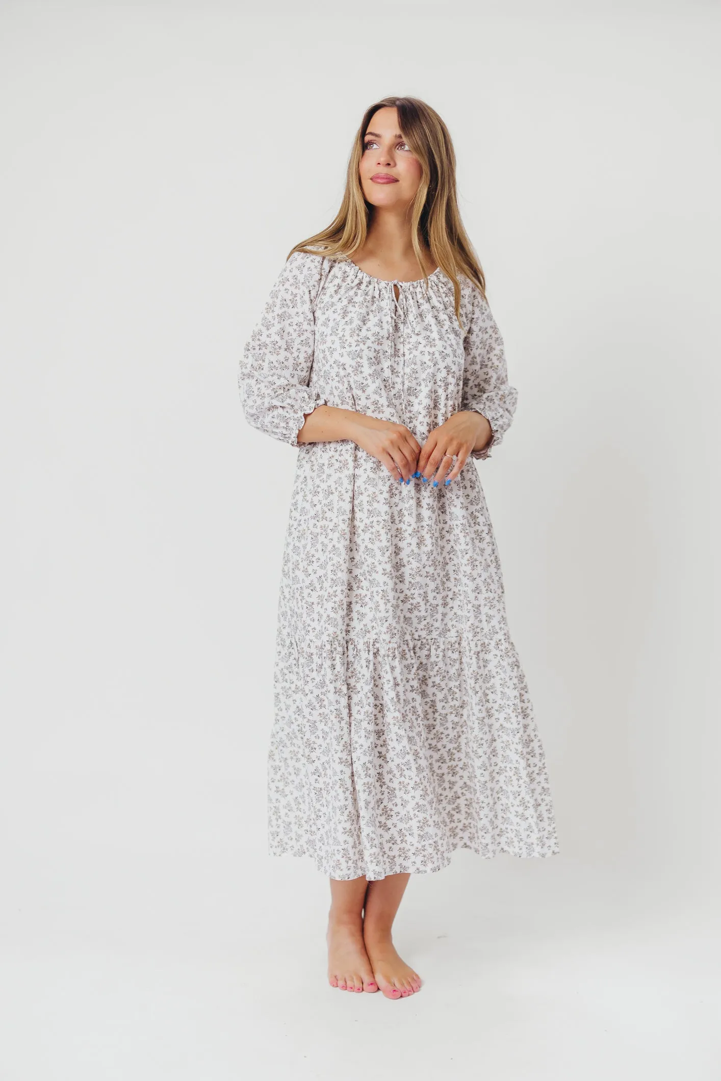 Avery Tiered Linen-Blend Midi Dress in Off-White - Bump Friendly and Inclusive Sizing sold by Worth Collective product image thumbnail 5