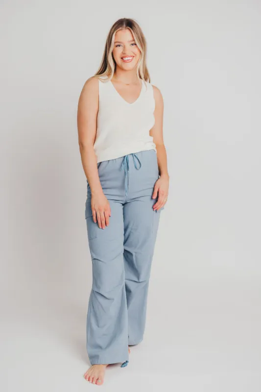 Aphra Cargo Pants in Dusty Blue sold by Worth Collective