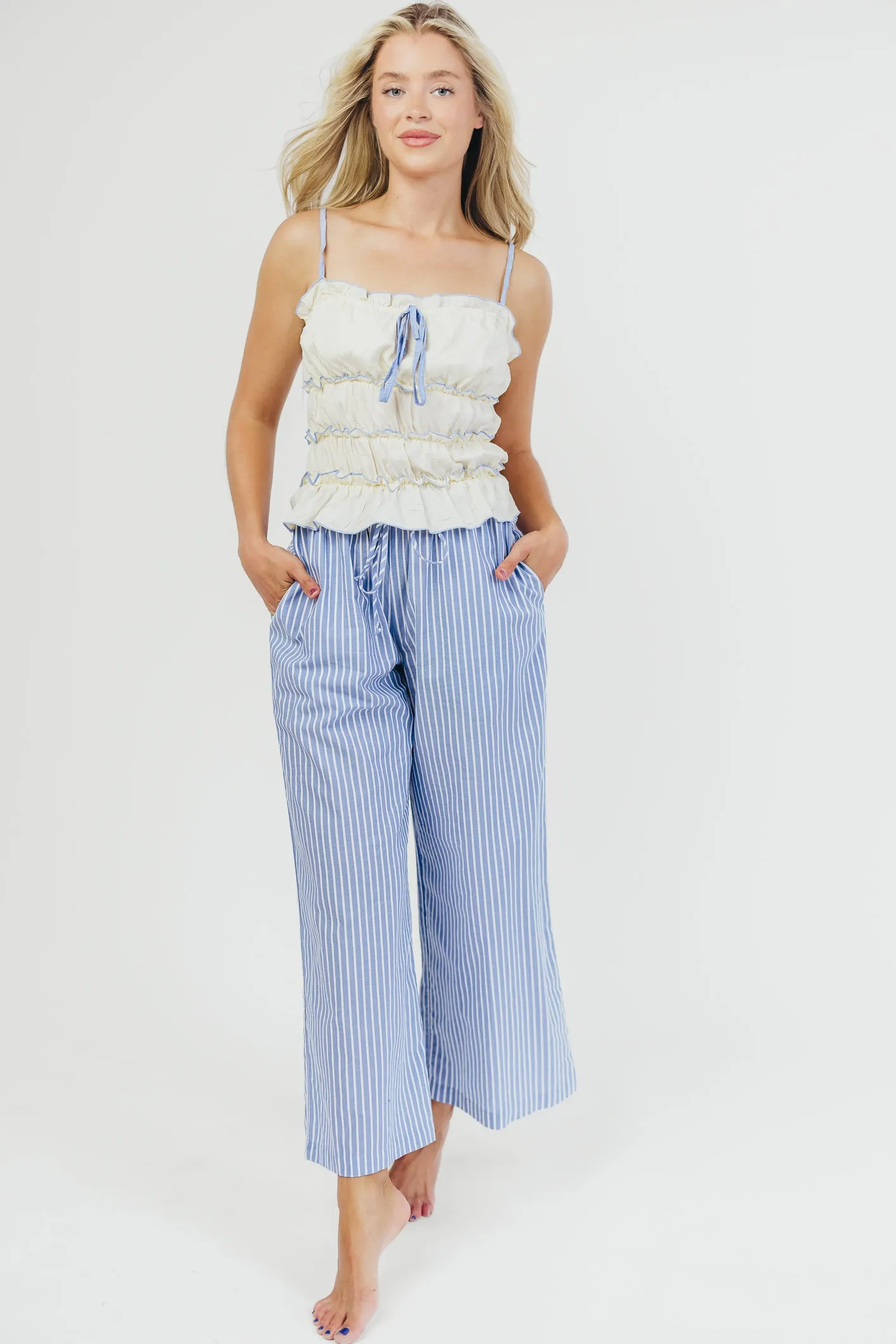 Sammy Ruffle Detail Top in Cream/Blue sold by Worth Collective product image thumbnail 3