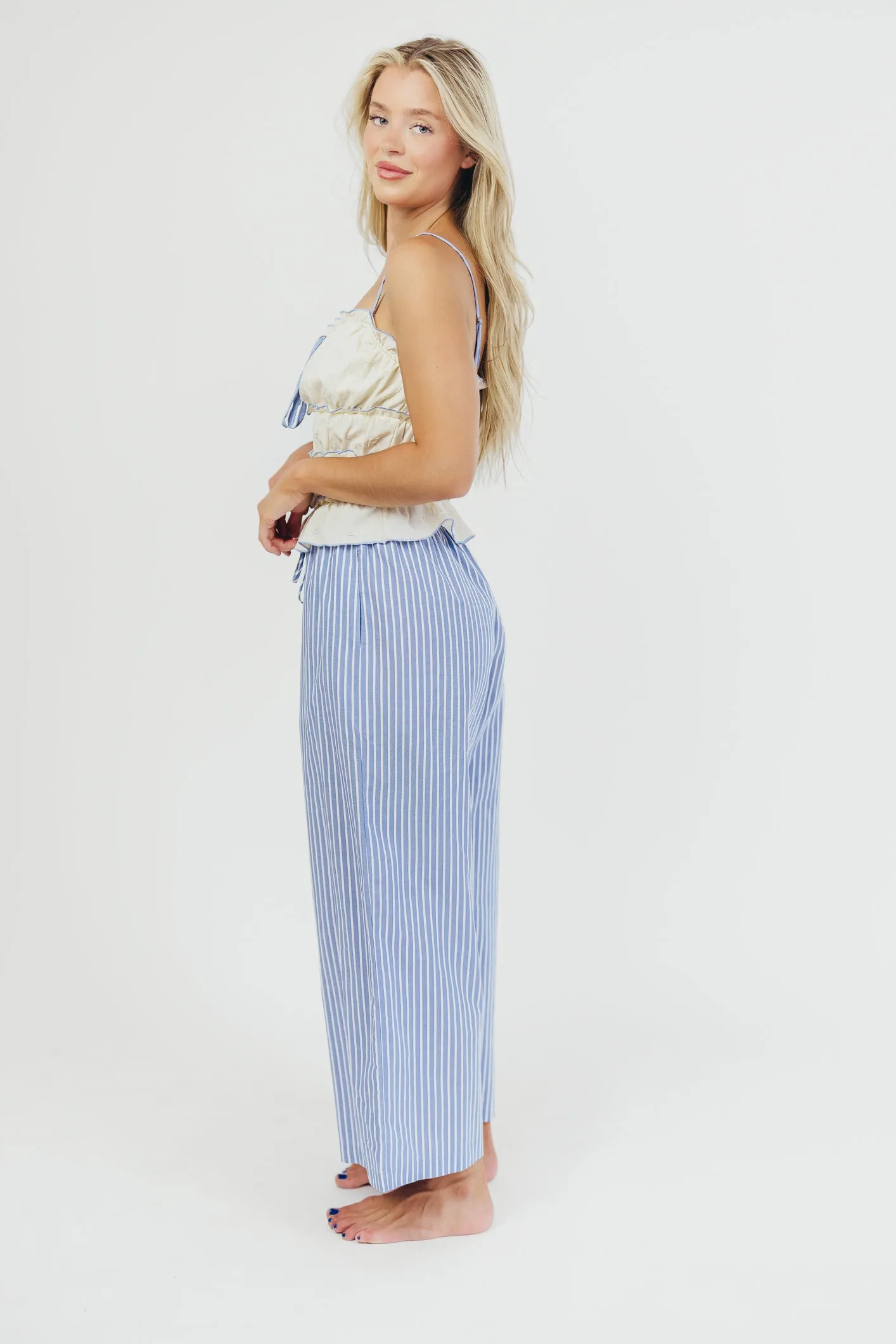 Sammy Ruffle Detail Top in Cream/Blue sold by Worth Collective product image thumbnail 4