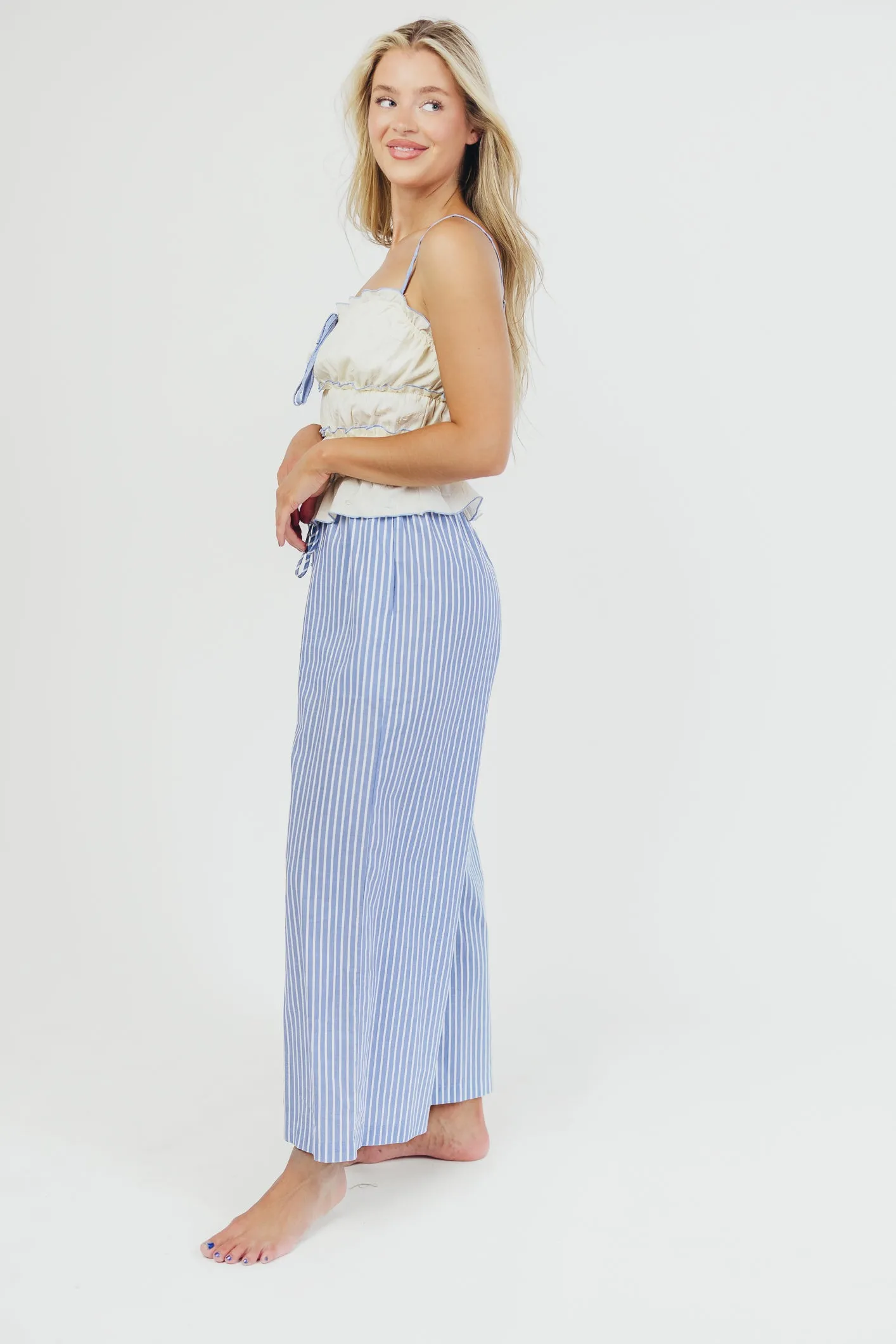 Sammy Ruffle Detail Top in Cream/Blue sold by Worth Collective product image thumbnail 5