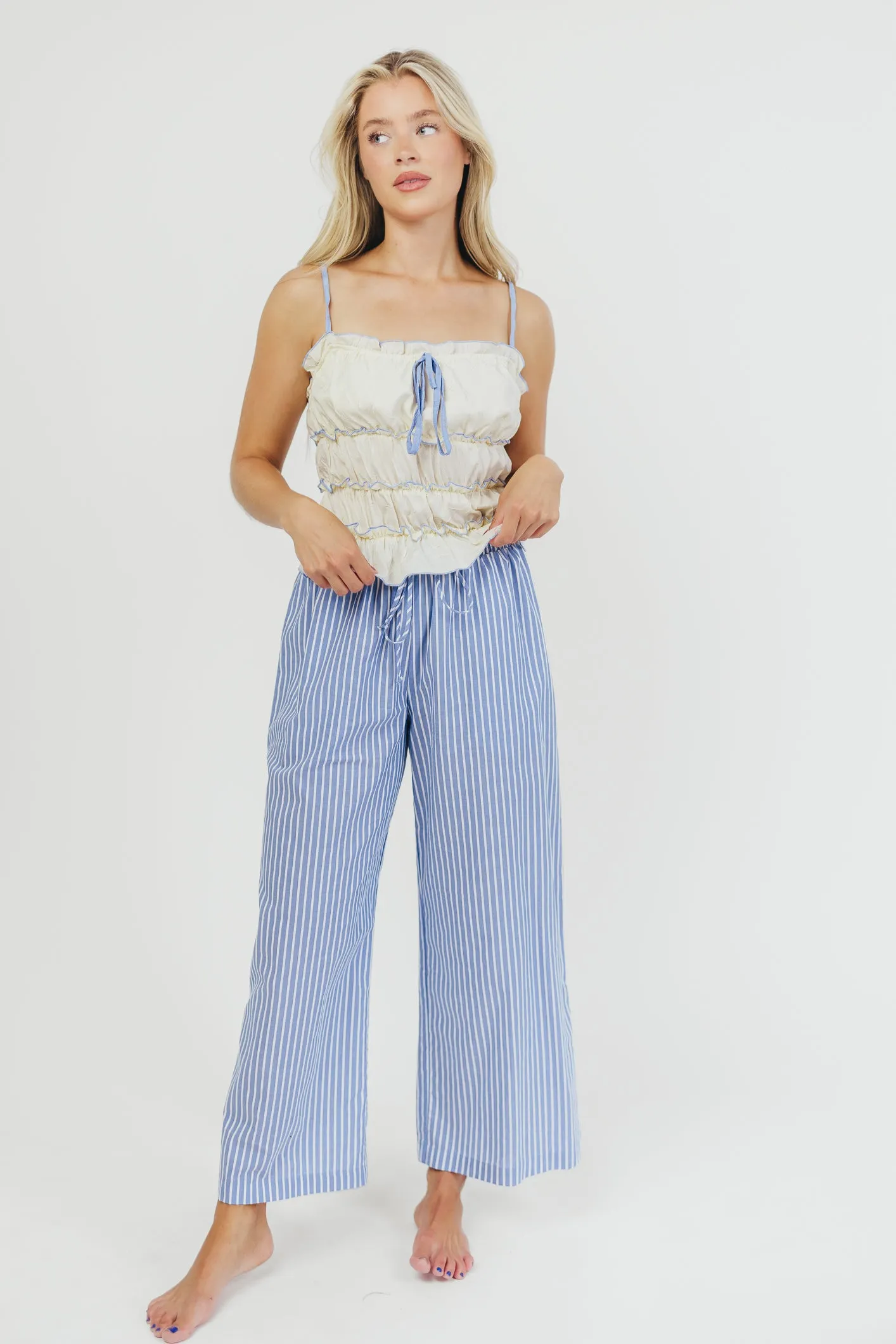 Sammy Ruffle Detail Top in Cream/Blue sold by Worth Collective product image thumbnail 2