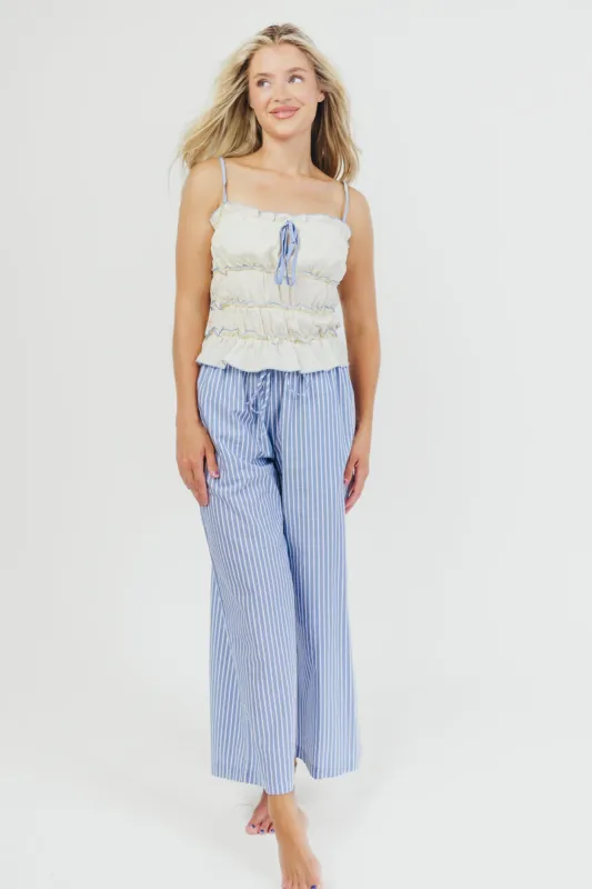 Sammy Ruffle Detail Top in Cream/Blue sold by Worth Collective