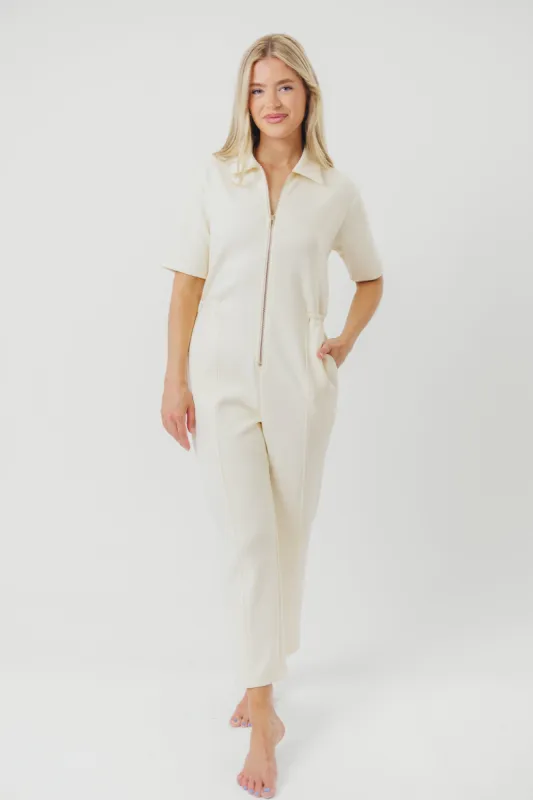 Heidi Scuba Modal Zip-Up Jumpsuit in Eggshell - Nursing Friendly sold by Worth Collective