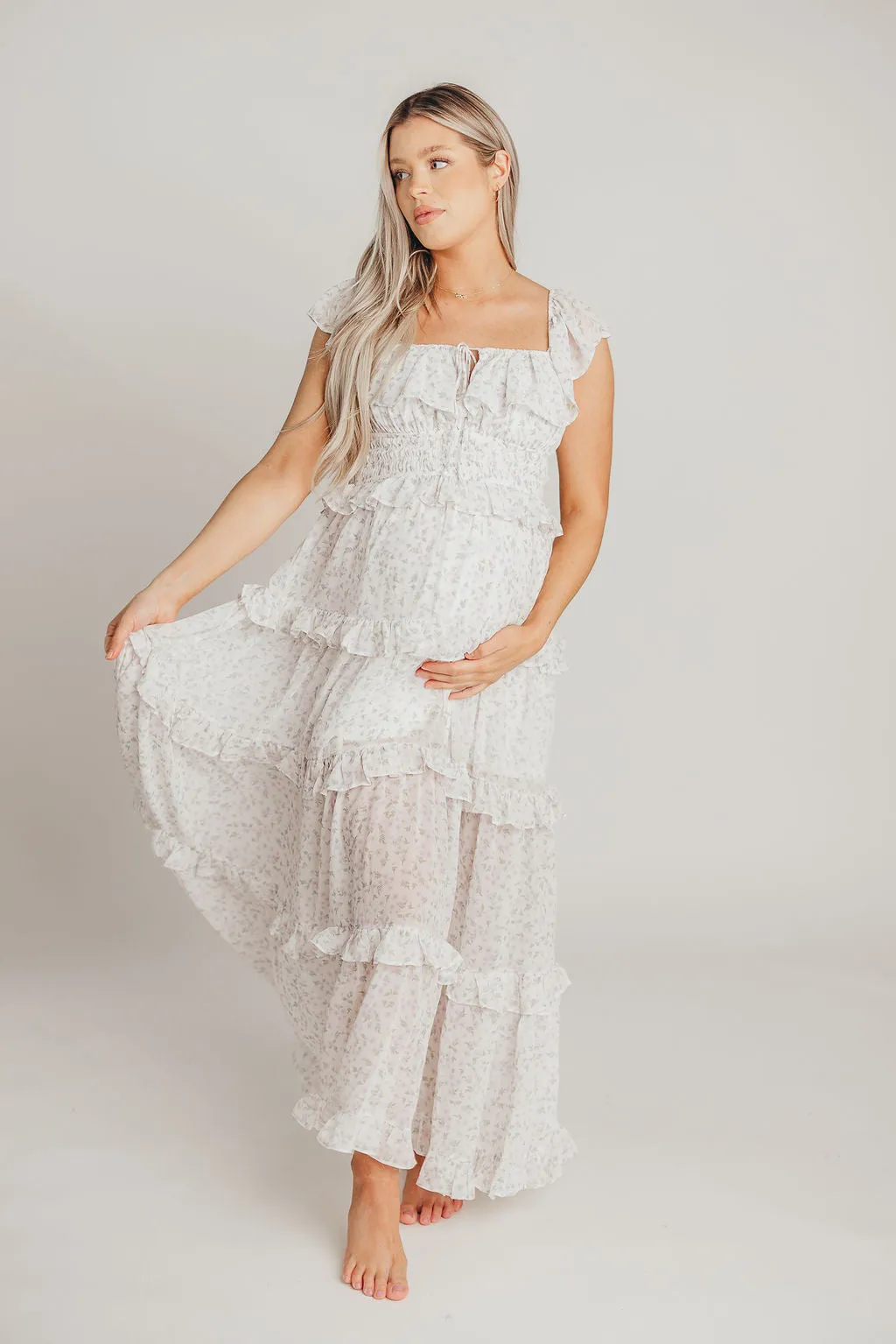 Astrid Ruffle Detail Maxi Dress in Lavender Floral - Bump Friendly sold by Worth Collective product image thumbnail 2