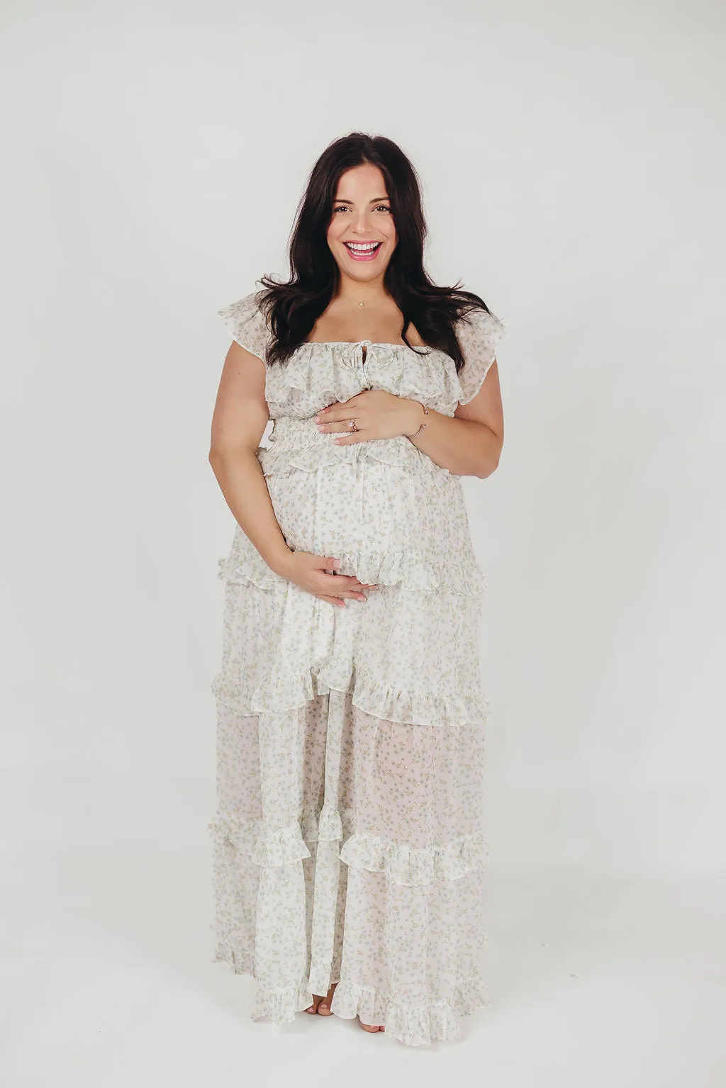 Astrid Ruffle Detail Maxi Dress in Lavender Floral - Bump Friendly sold by Worth Collective product image thumbnail 3