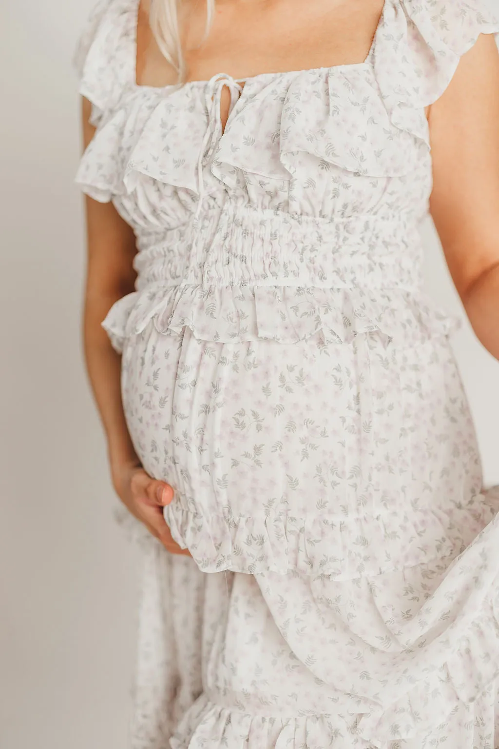 Astrid Ruffle Detail Maxi Dress in Lavender Floral - Bump Friendly sold by Worth Collective product image thumbnail 5