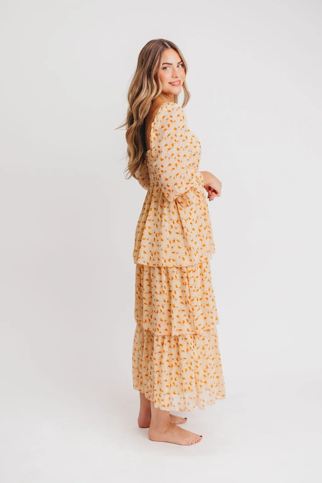 Janine Tiered Maxi Dress in Apricot Ditsy Floral sold by Worth Collective product image thumbnail 4