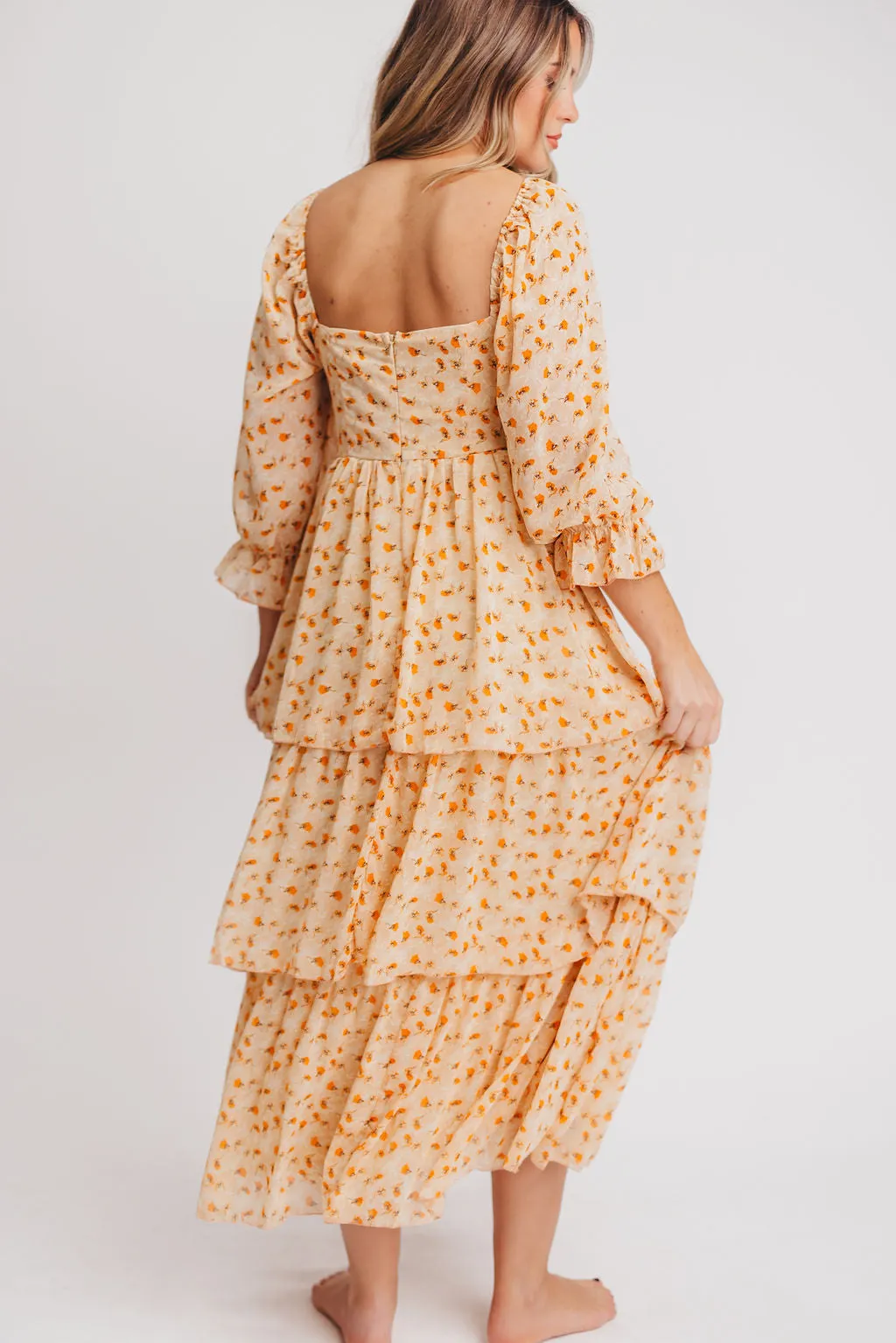 Janine Tiered Maxi Dress in Apricot Ditsy Floral sold by Worth Collective product image thumbnail 3