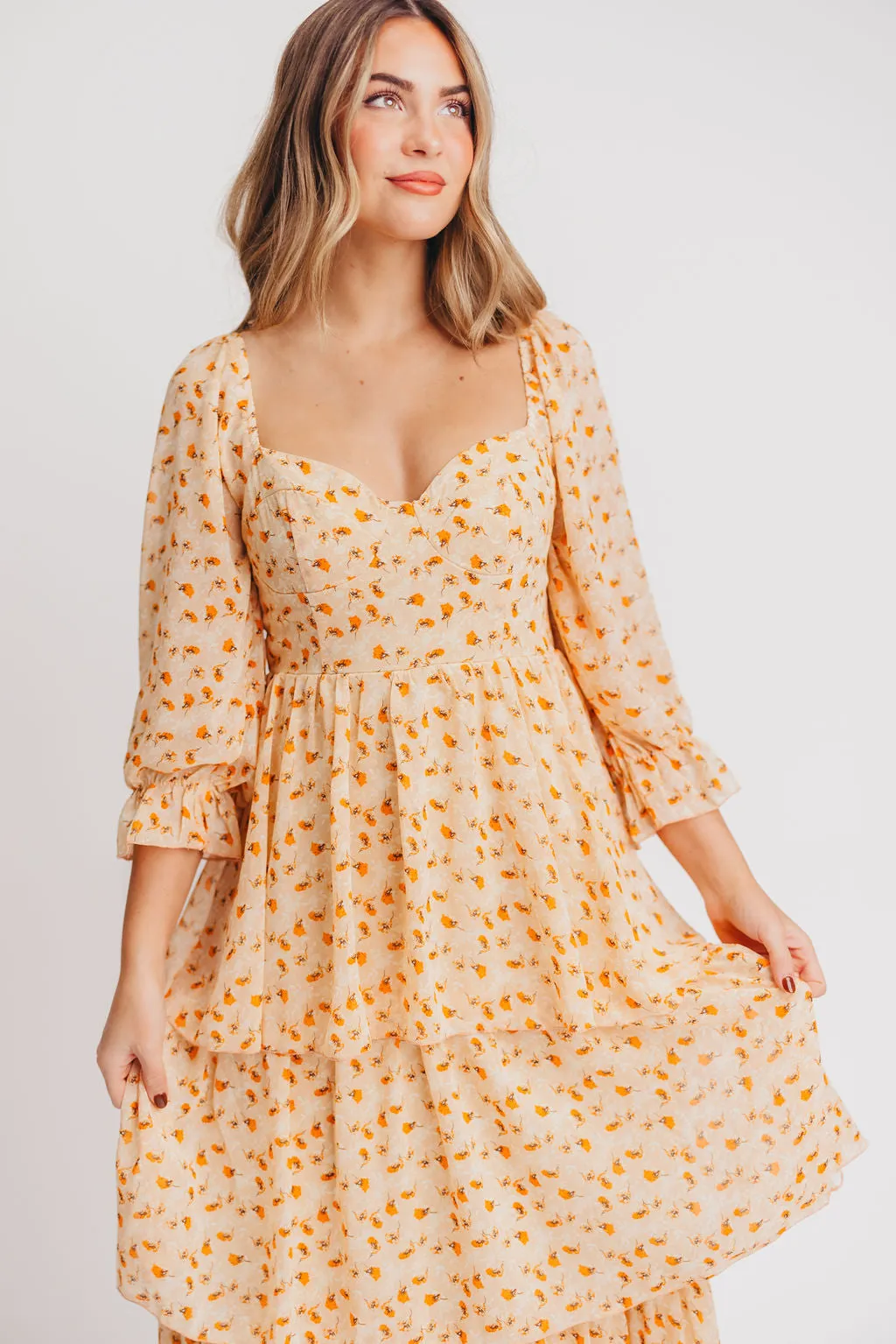 Janine Tiered Maxi Dress in Apricot Ditsy Floral sold by Worth Collective product image thumbnail 5