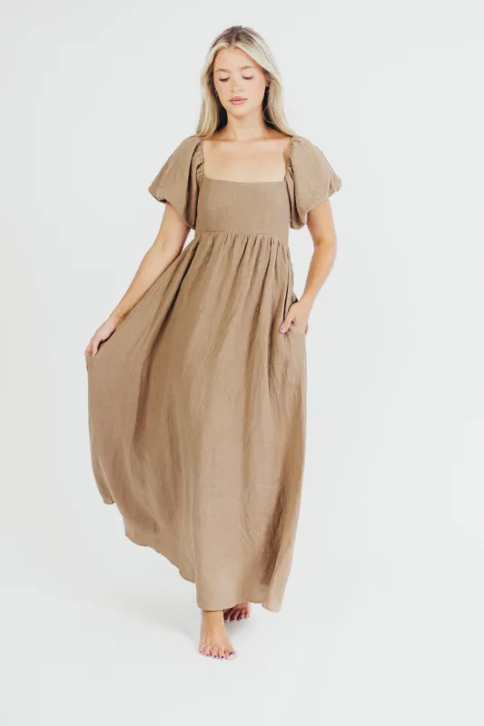 Candace Maxi Dress in Mocha - 100% Linen - Bump Friendly sold by Worth Collective