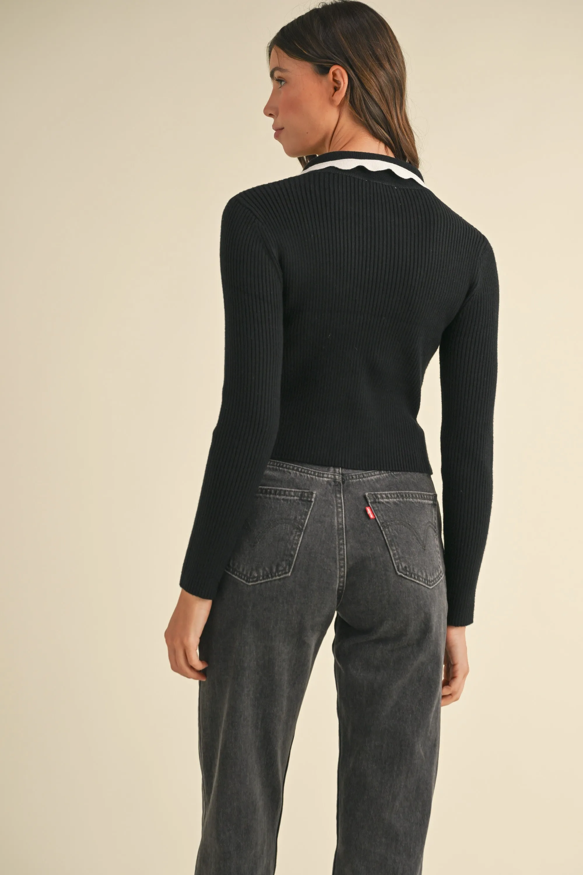 Frankie Scalloped Collar Sweater in Black sold by Worth Collective product image thumbnail 4