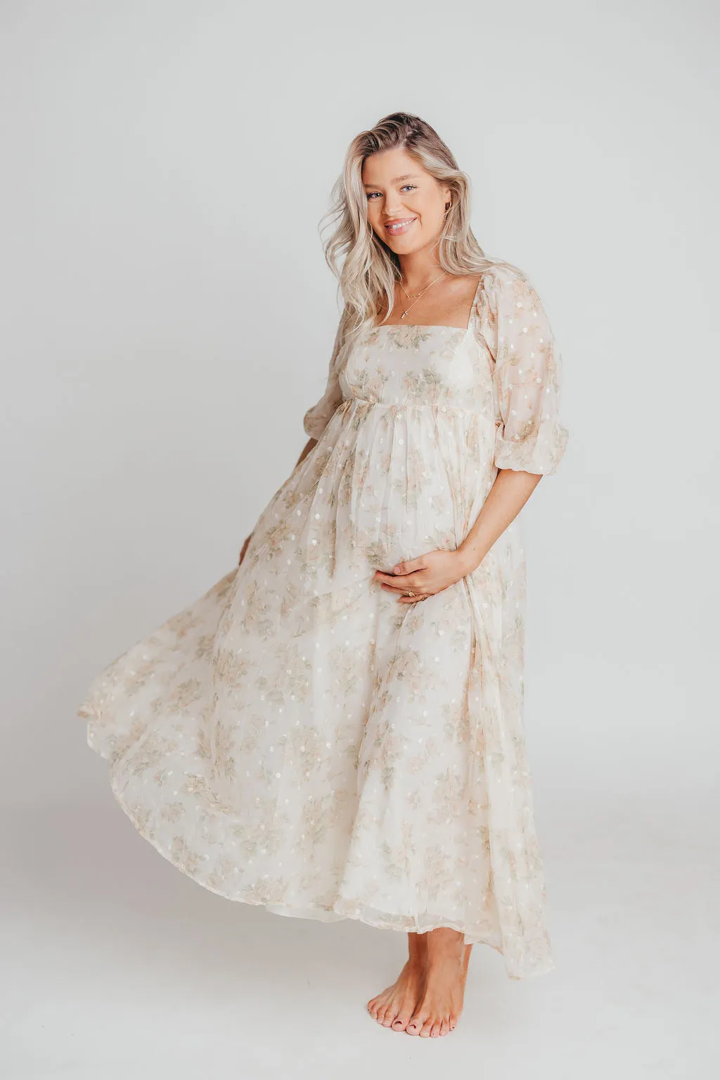 Mona Maxi Dress with Smocking in Cream Floral - Bump Friendly & Inclusive Sizing (S-3XL) *2/2 PRE-ORDER* sold by Worth Collective product image thumbnail 2