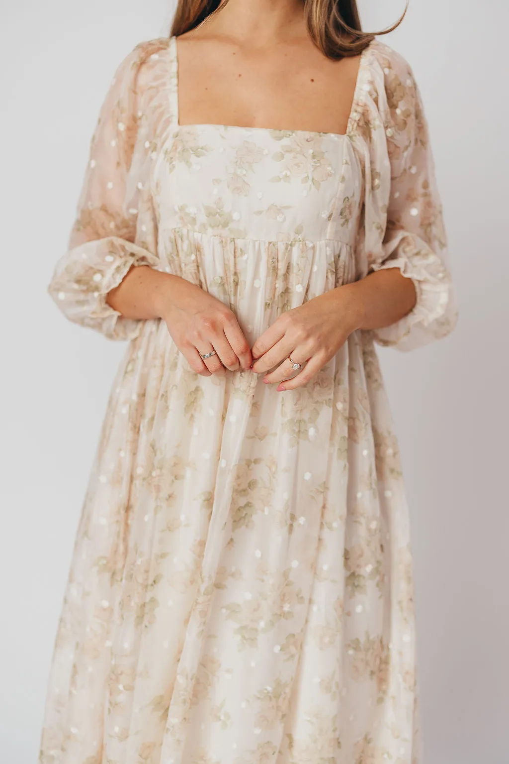 Mona Maxi Dress with Smocking in Cream Floral - Bump Friendly & Inclusive Sizing (S-3XL) *2/2 PRE-ORDER* sold by Worth Collective product image thumbnail 5