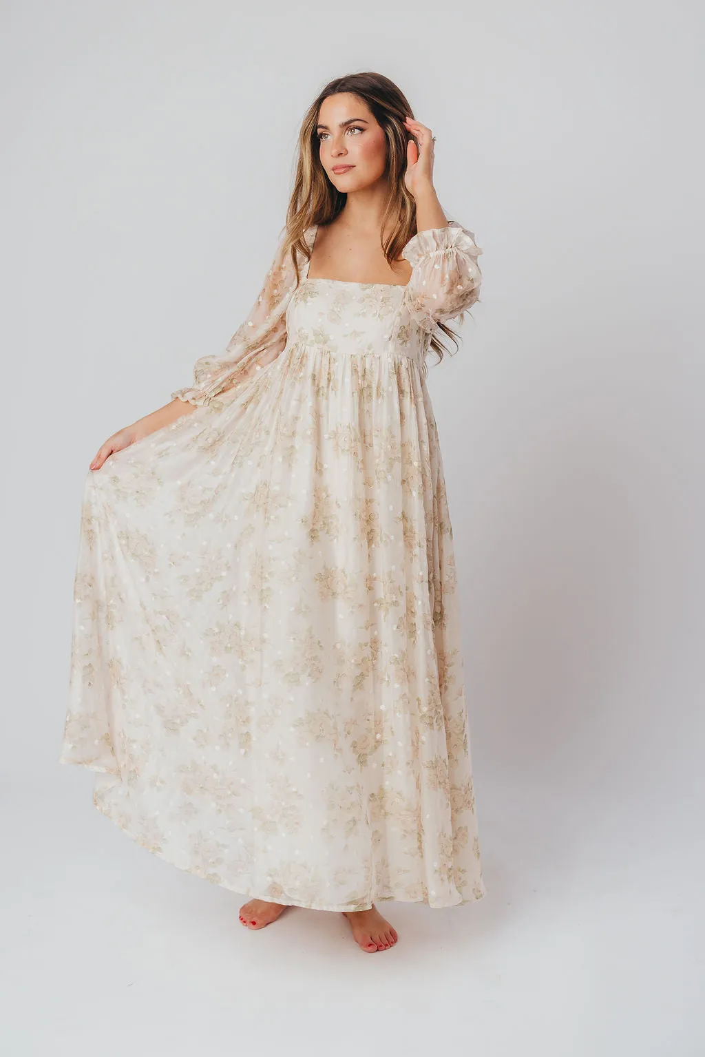 Mona Maxi Dress with Smocking in Cream Floral - Bump Friendly & Inclusive Sizing (S-3XL) *2/2 PRE-ORDER* sold by Worth Collective