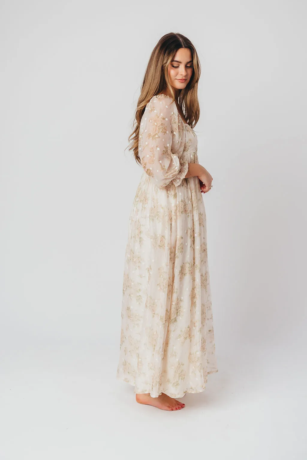 Mona Maxi Dress with Smocking in Cream Floral - Bump Friendly & Inclusive Sizing (S-3XL) *2/2 PRE-ORDER* sold by Worth Collective product image thumbnail 4