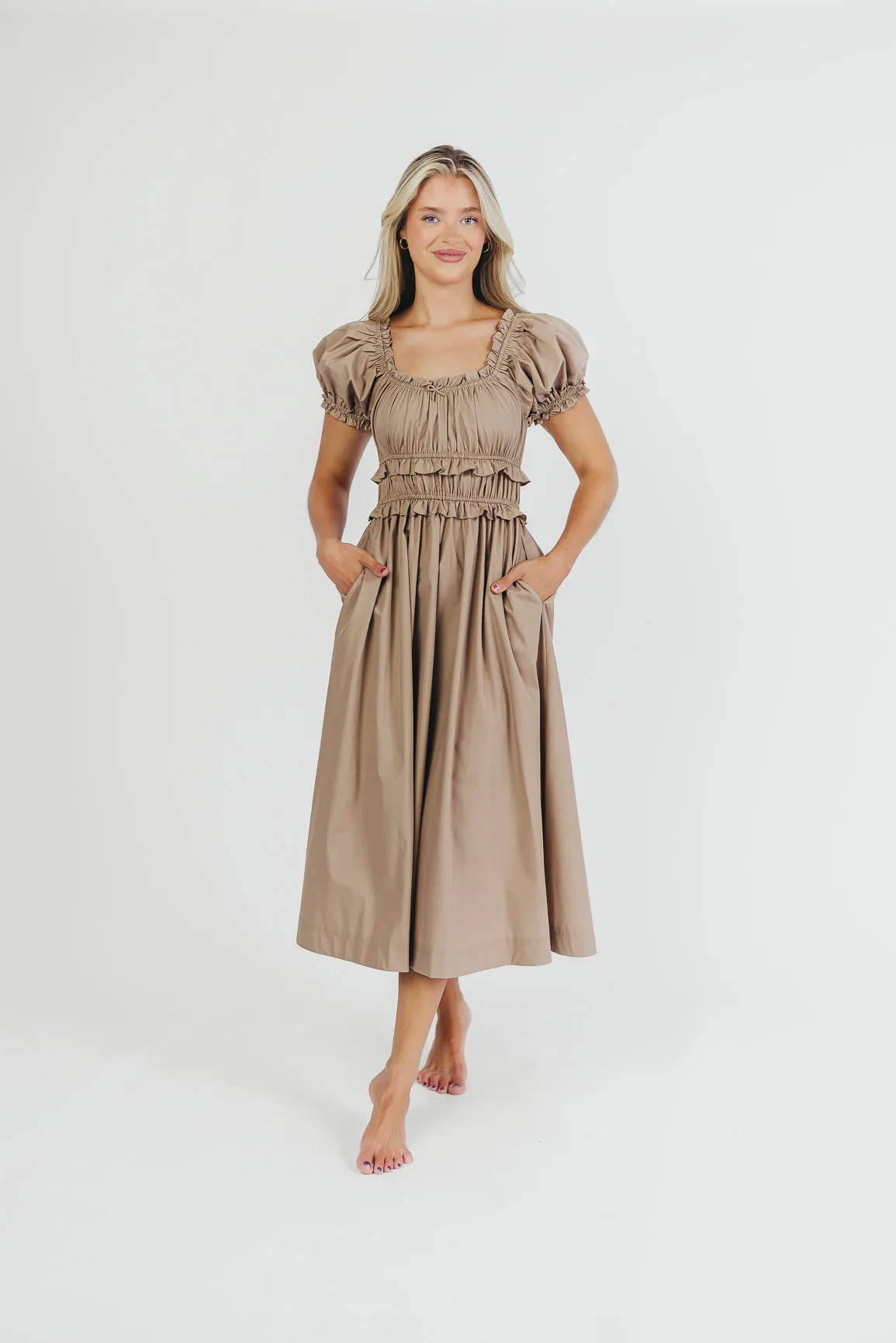 Raquel Cotton-Poplin Midi Dress in Dark Natural - Bump Friendly sold by Worth Collective product image thumbnail 4