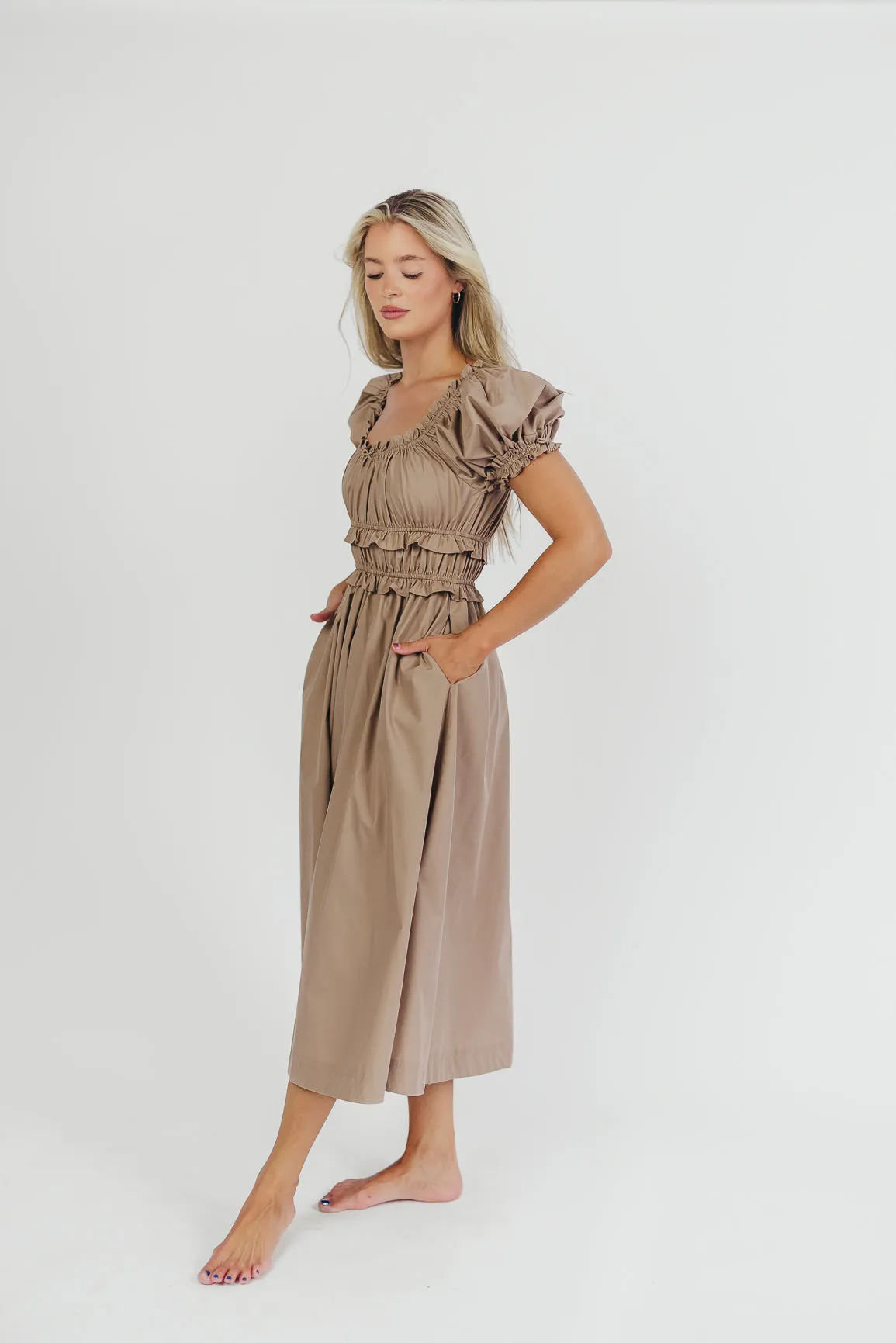 Raquel Cotton-Poplin Midi Dress in Dark Natural - Bump Friendly sold by Worth Collective product image thumbnail 3