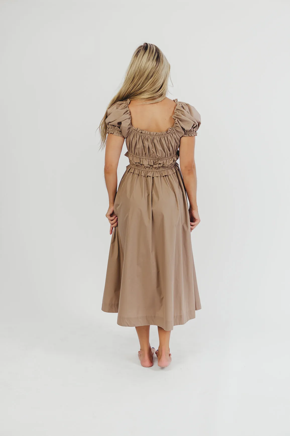 Raquel Cotton-Poplin Midi Dress in Dark Natural - Bump Friendly sold by Worth Collective product image thumbnail 5