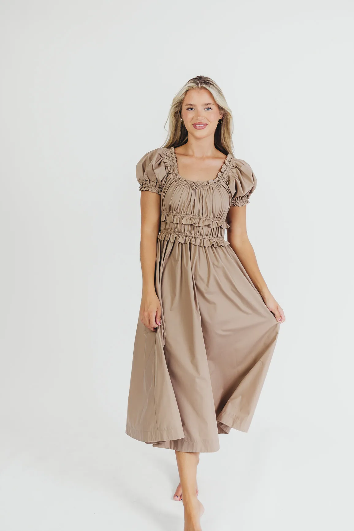 Raquel Cotton-Poplin Midi Dress in Dark Natural - Bump Friendly sold by Worth Collective product image thumbnail 2