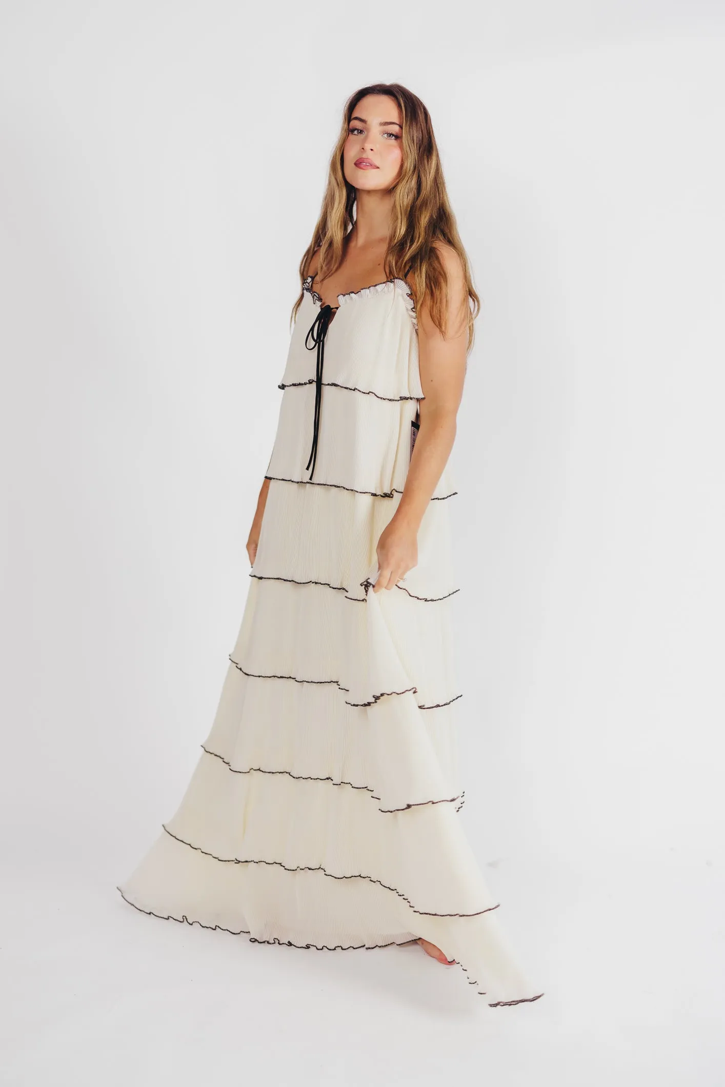 Parisian Dream Tiered Maxi Dress in Cream sold by Worth Collective
