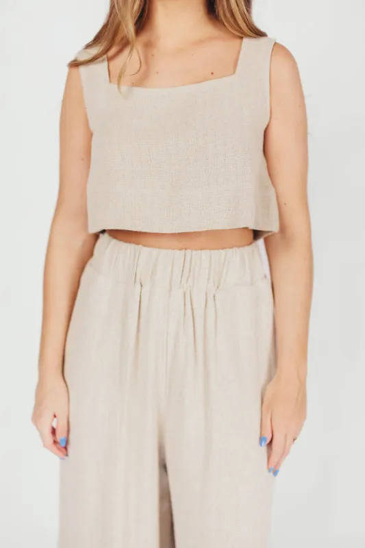 Christy Linen-Blend Sleeveless Cropped Top in Sand sold by Worth Collective