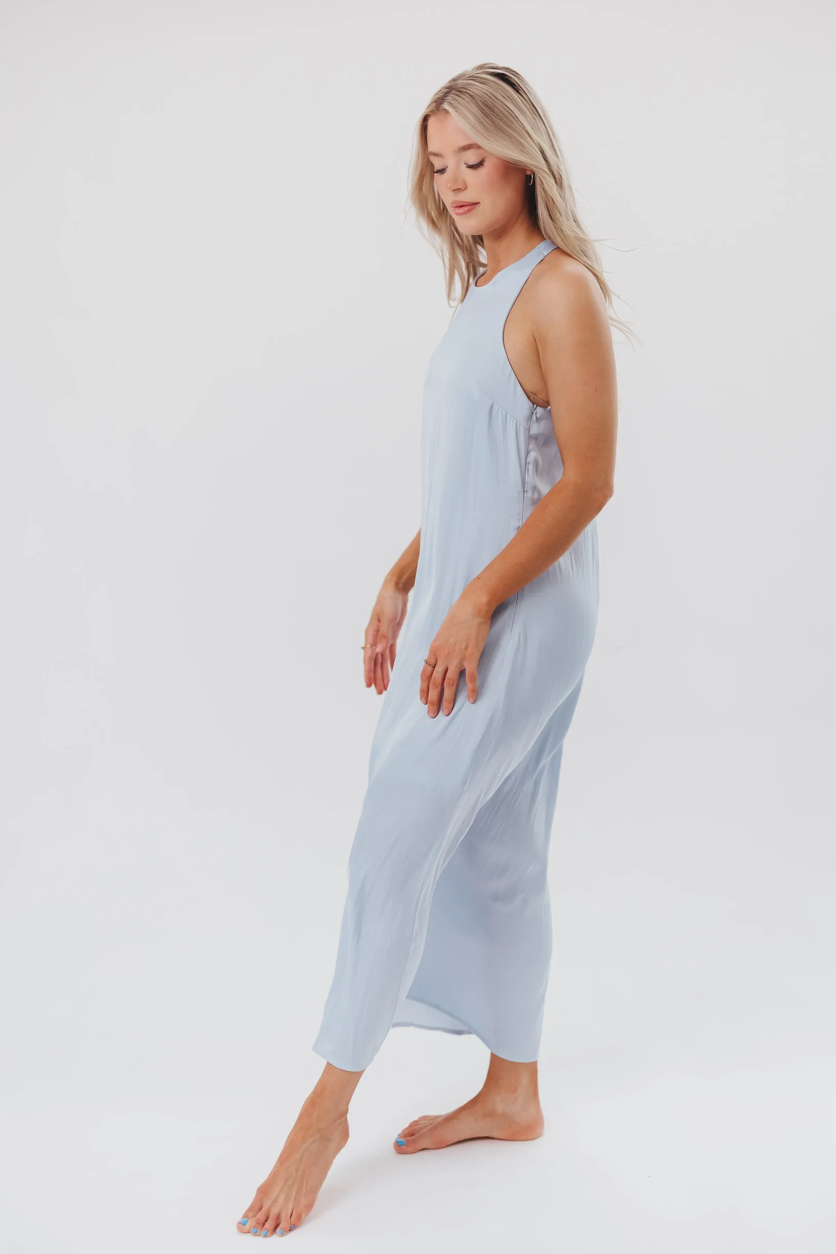 Davina Satin Maxi Dress with Back Twist Detail in Light Blue sold by Worth Collective product image thumbnail 3