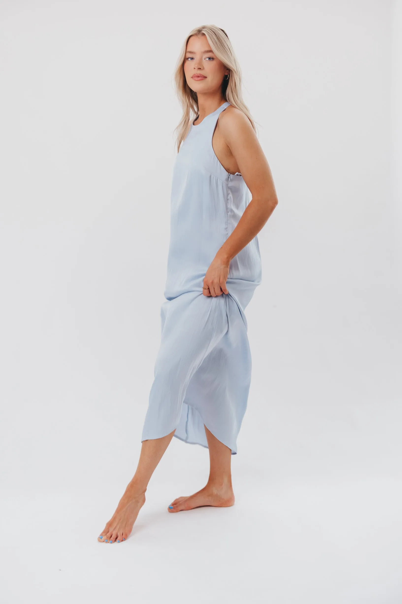 Davina Satin Maxi Dress with Back Twist Detail in Light Blue sold by Worth Collective product image thumbnail 4