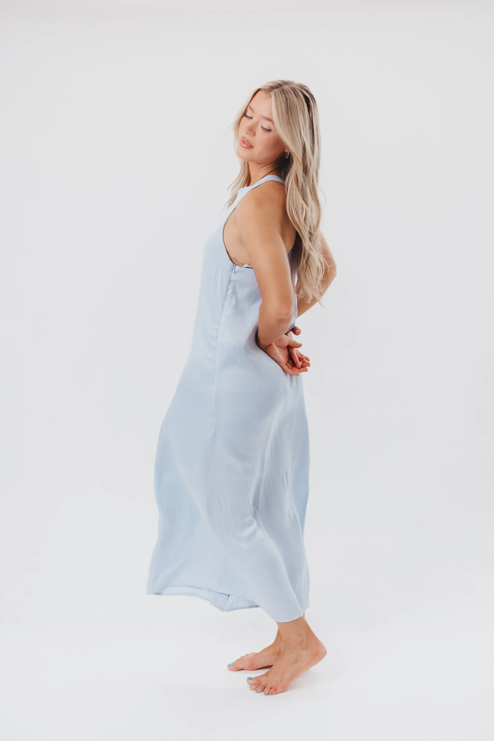 Davina Satin Maxi Dress with Back Twist Detail in Light Blue sold by Worth Collective product image thumbnail 2