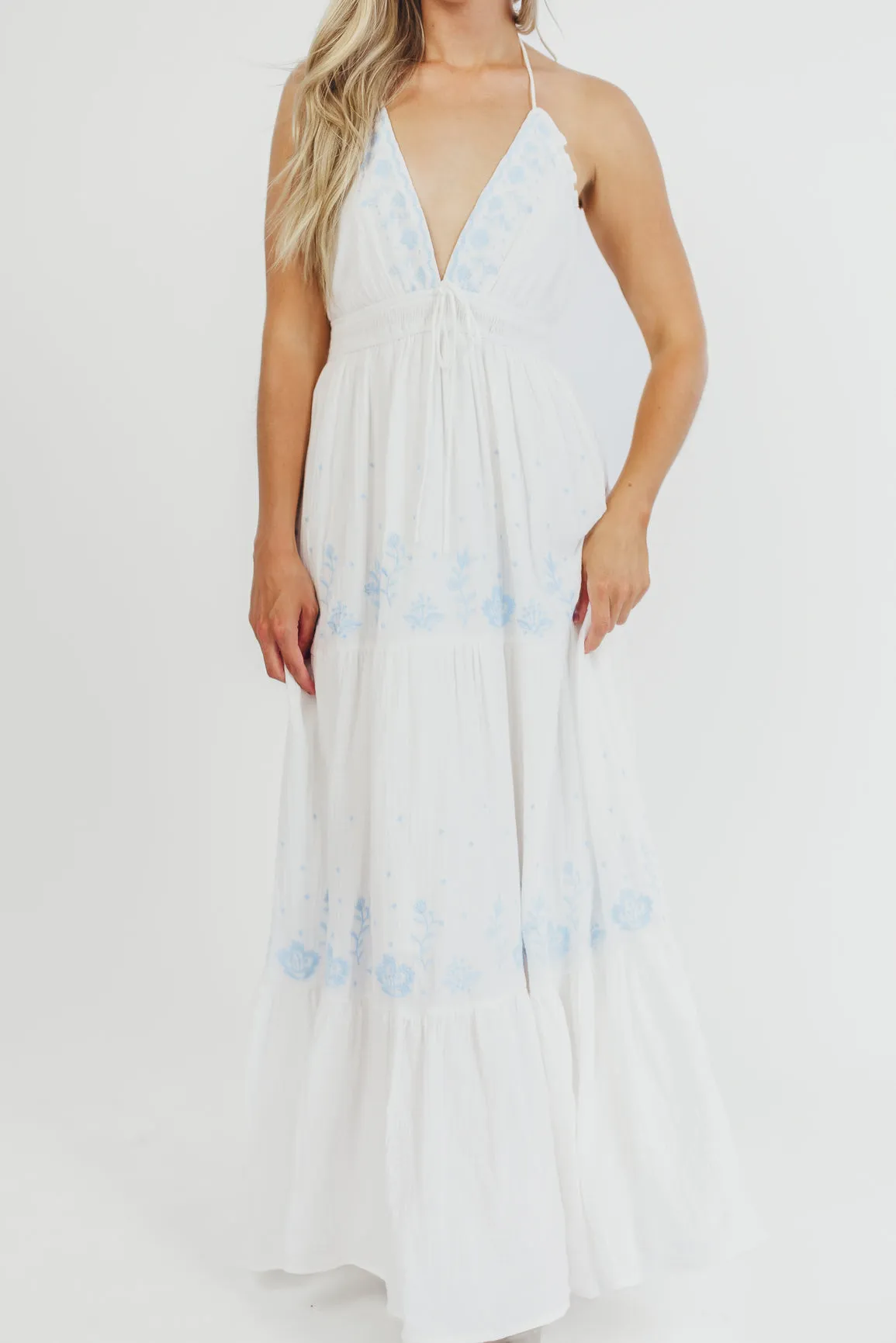 Lena Embroidered Maxi Dress in Off-White sold by Worth Collective