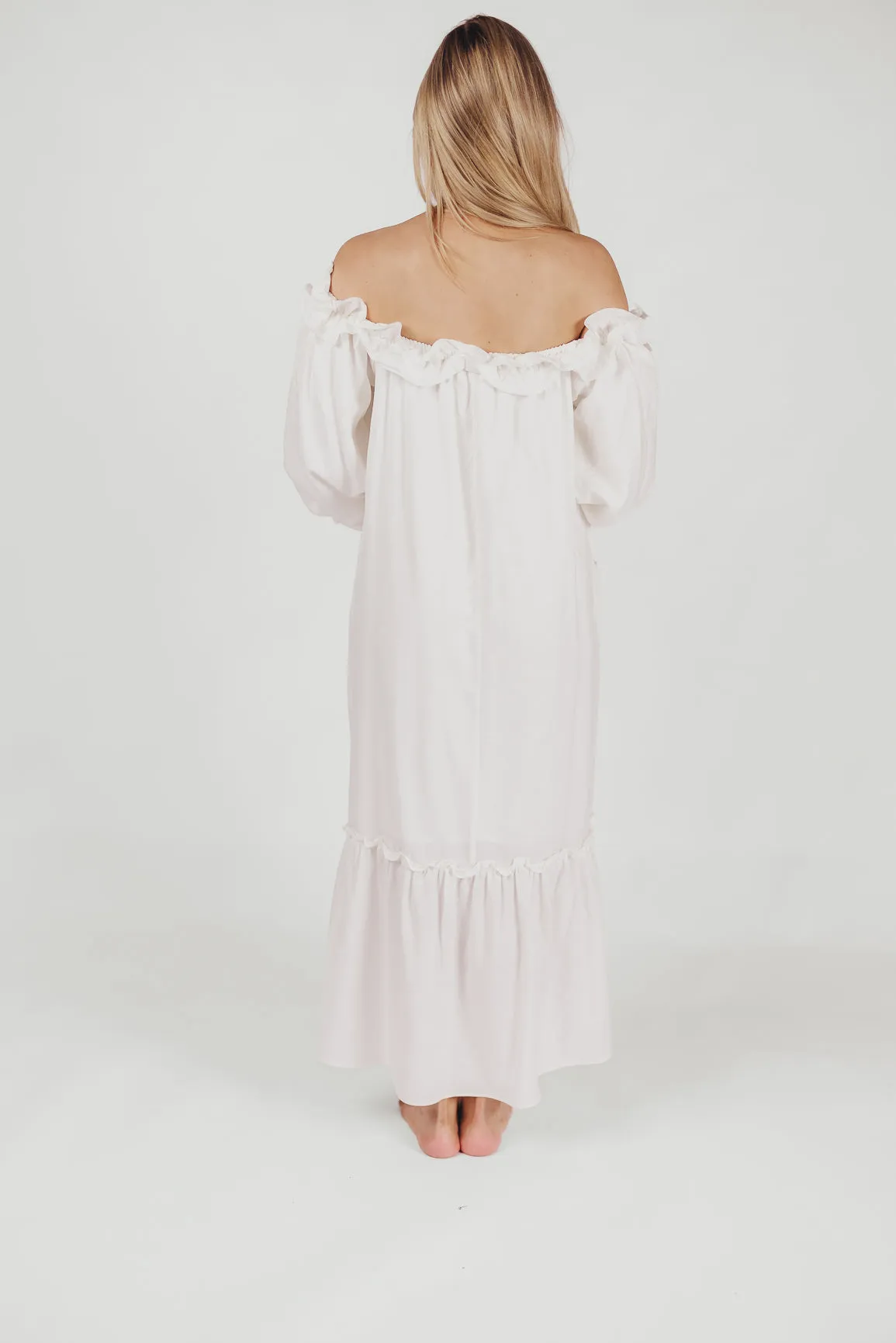 Moira Linen-Blend Ruffled Maxi Dress in White sold by Worth Collective product image thumbnail 4