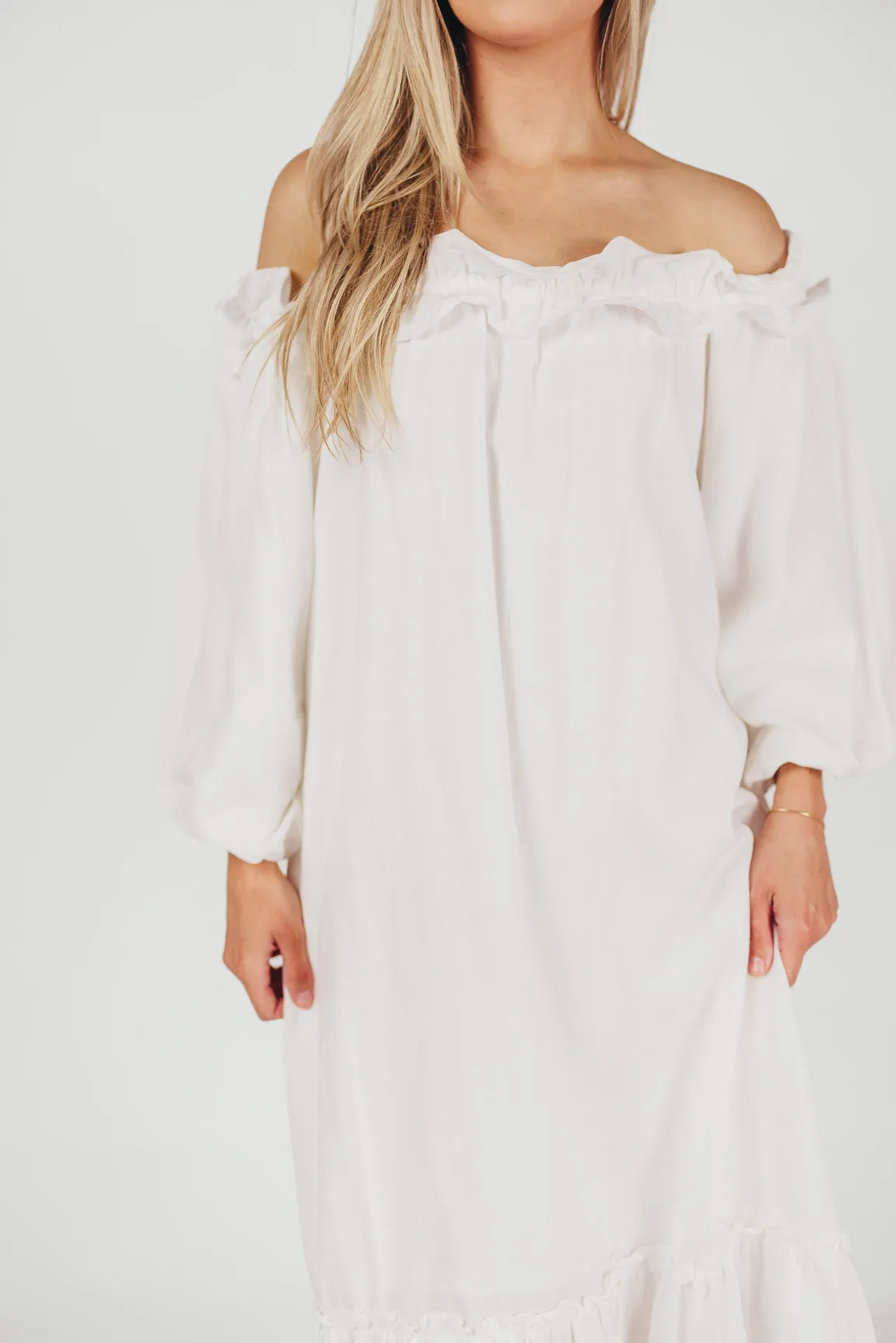 Moira Linen-Blend Ruffled Maxi Dress in White sold by Worth Collective product image thumbnail 2