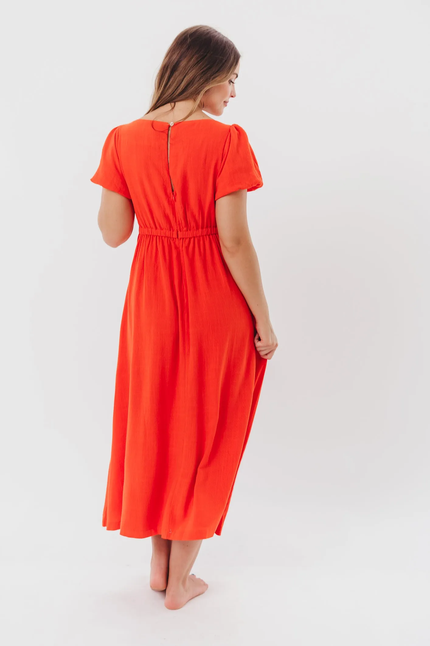 Ainsley Square Neck Midi Dress with Puffed Sleeves in Red Poppy - Bump Friendly & Inclusive Sizing (S-3XL) sold by Worth Collective product image thumbnail 4