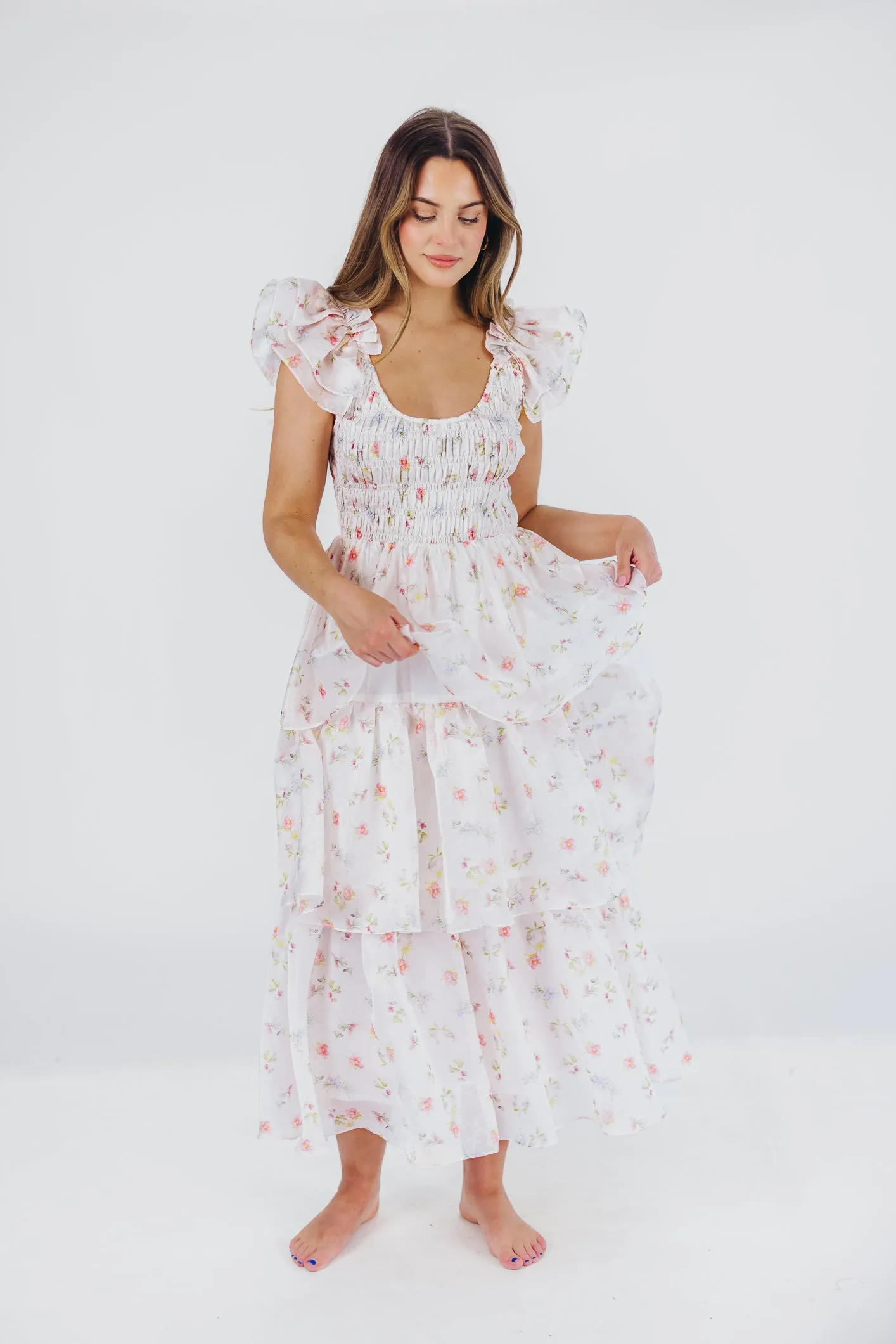Forever & Always Midi Dress in Tiny Pink Floral - Bump Friendly & Inclusive Sizing (S-3XL) sold by Worth Collective