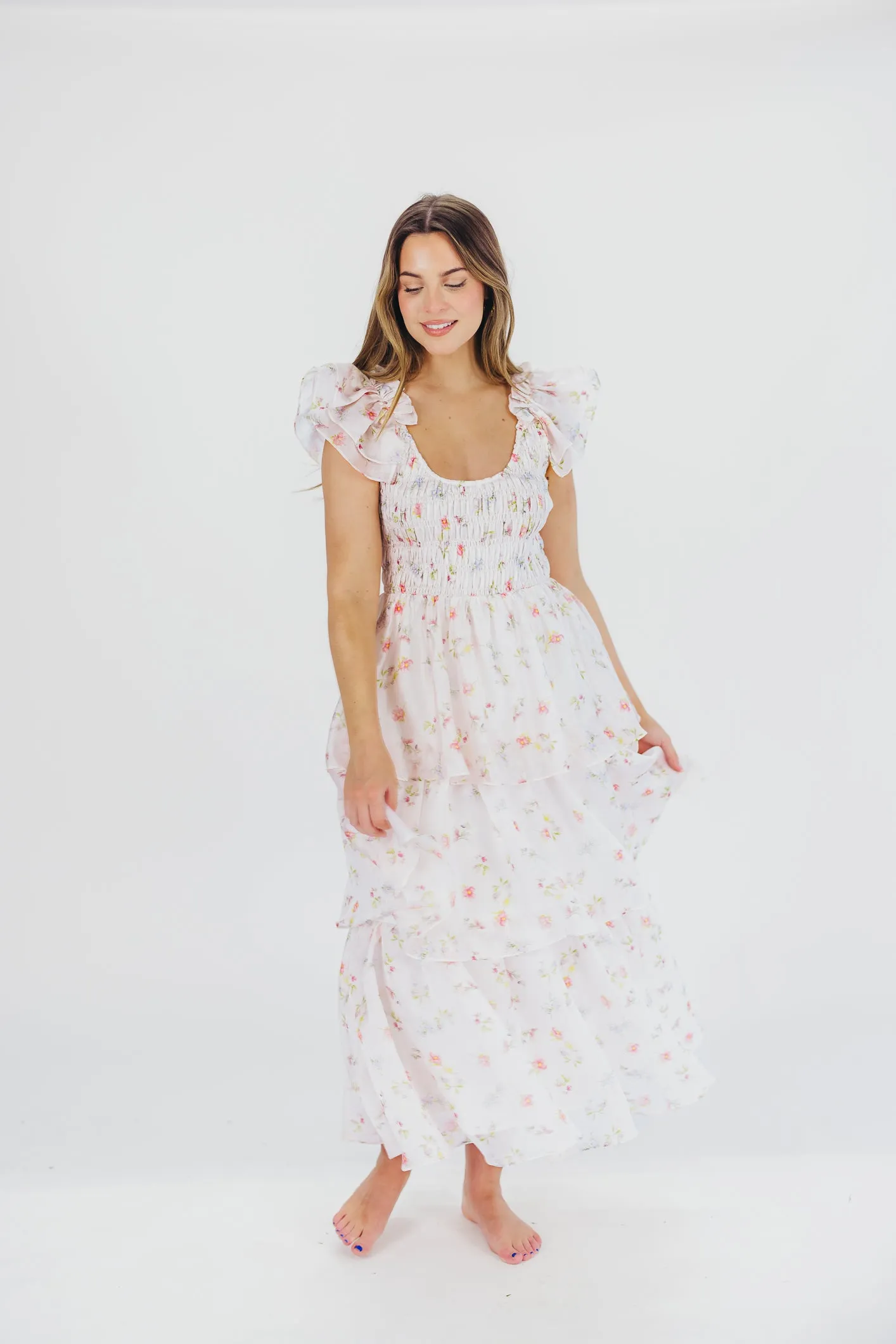 Forever & Always Midi Dress in Tiny Pink Floral - Bump Friendly & Inclusive Sizing (S-3XL) sold by Worth Collective product image thumbnail 3