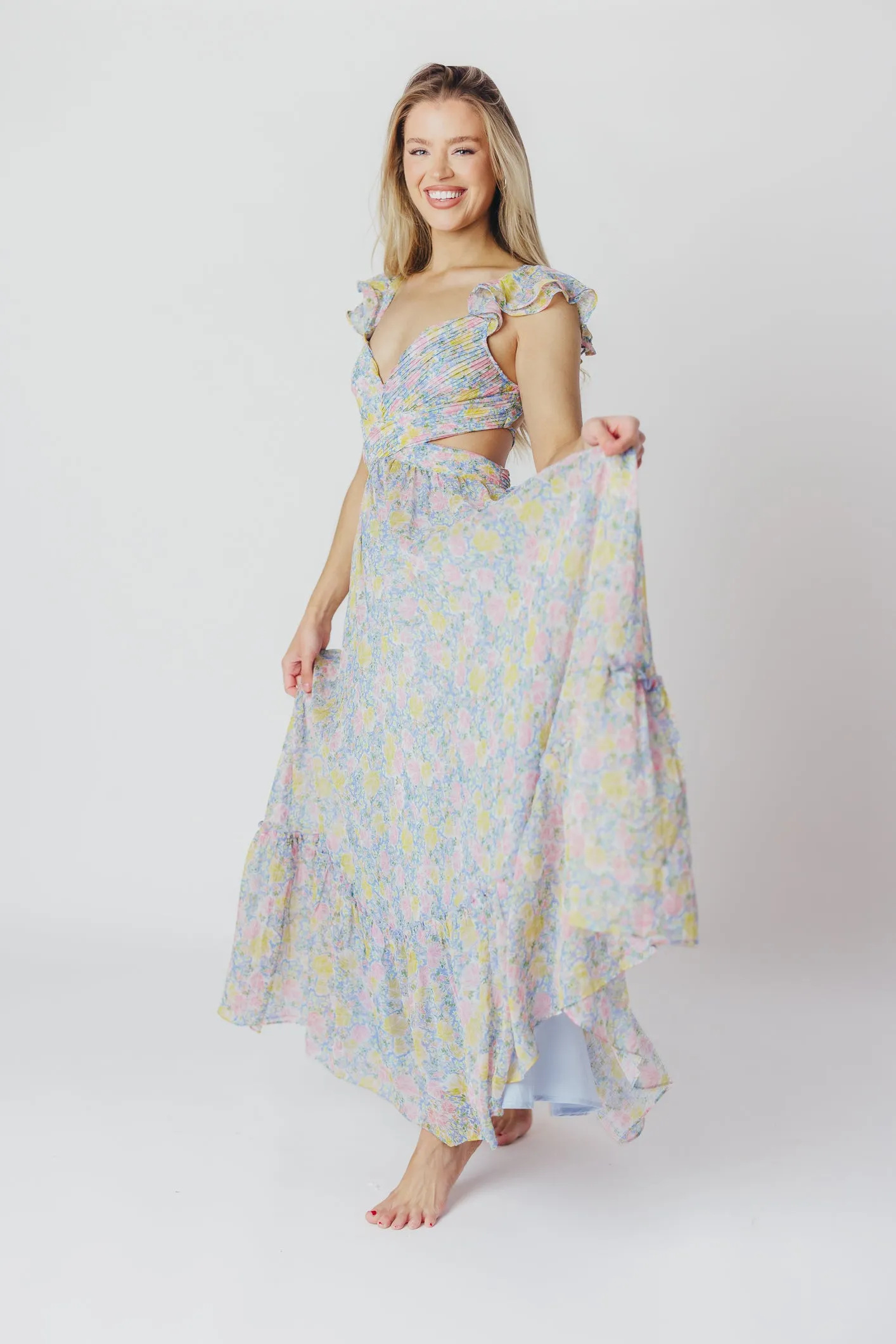 ASTR Primrose Maxi Dress in Blue/Pink Floral sold by Worth Collective product image thumbnail 3
