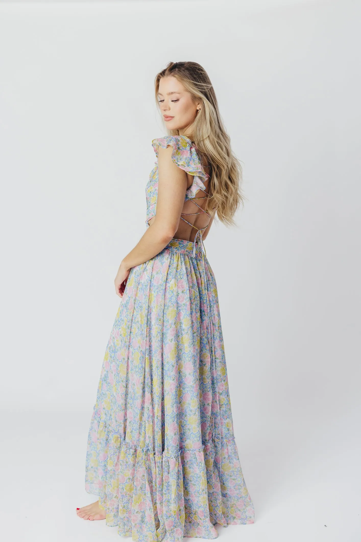 ASTR Primrose Maxi Dress in Blue/Pink Floral sold by Worth Collective product image thumbnail 4